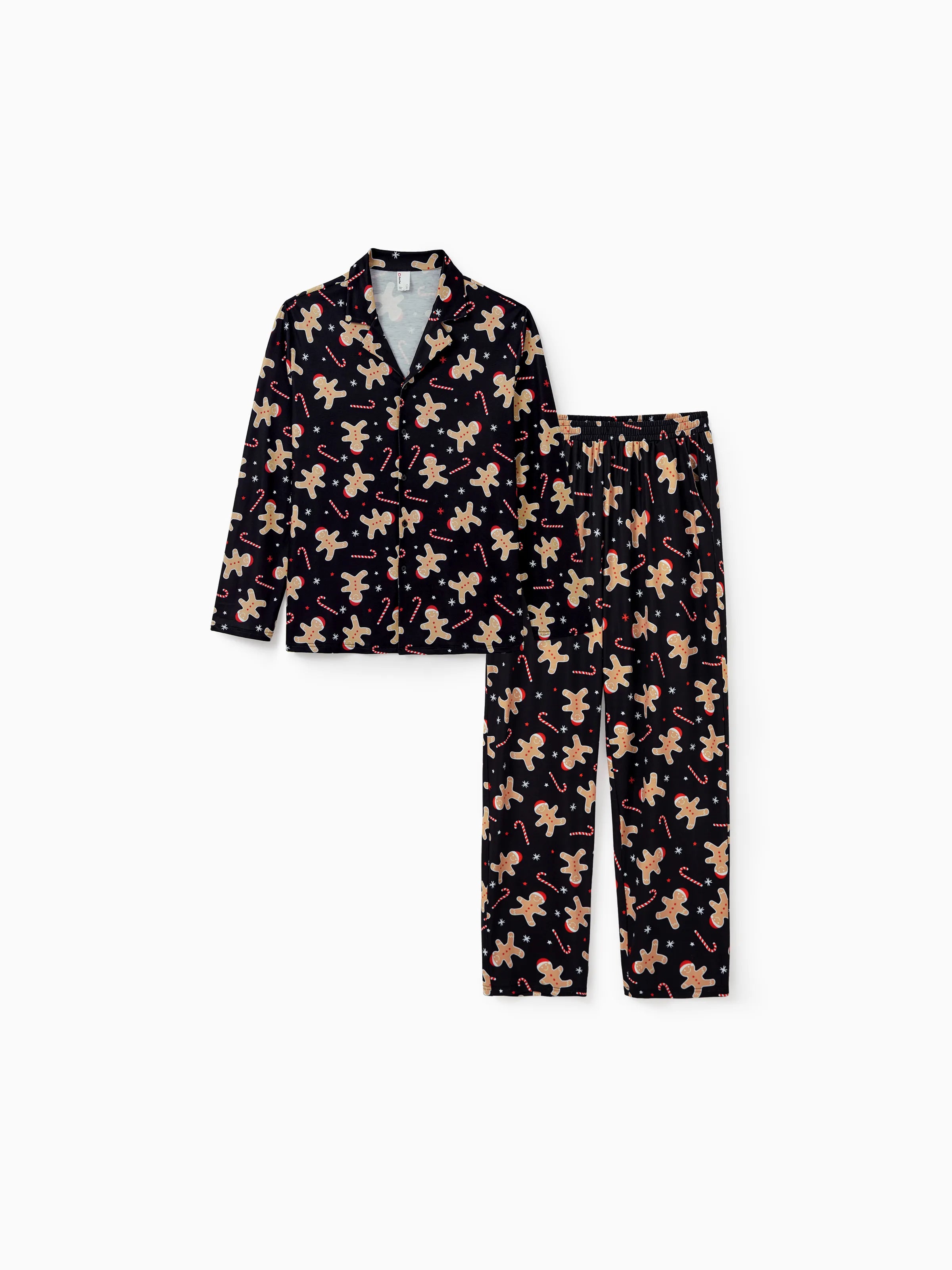 Christmas Matching Family Pajamas Set Gingerbread Print Black PJS