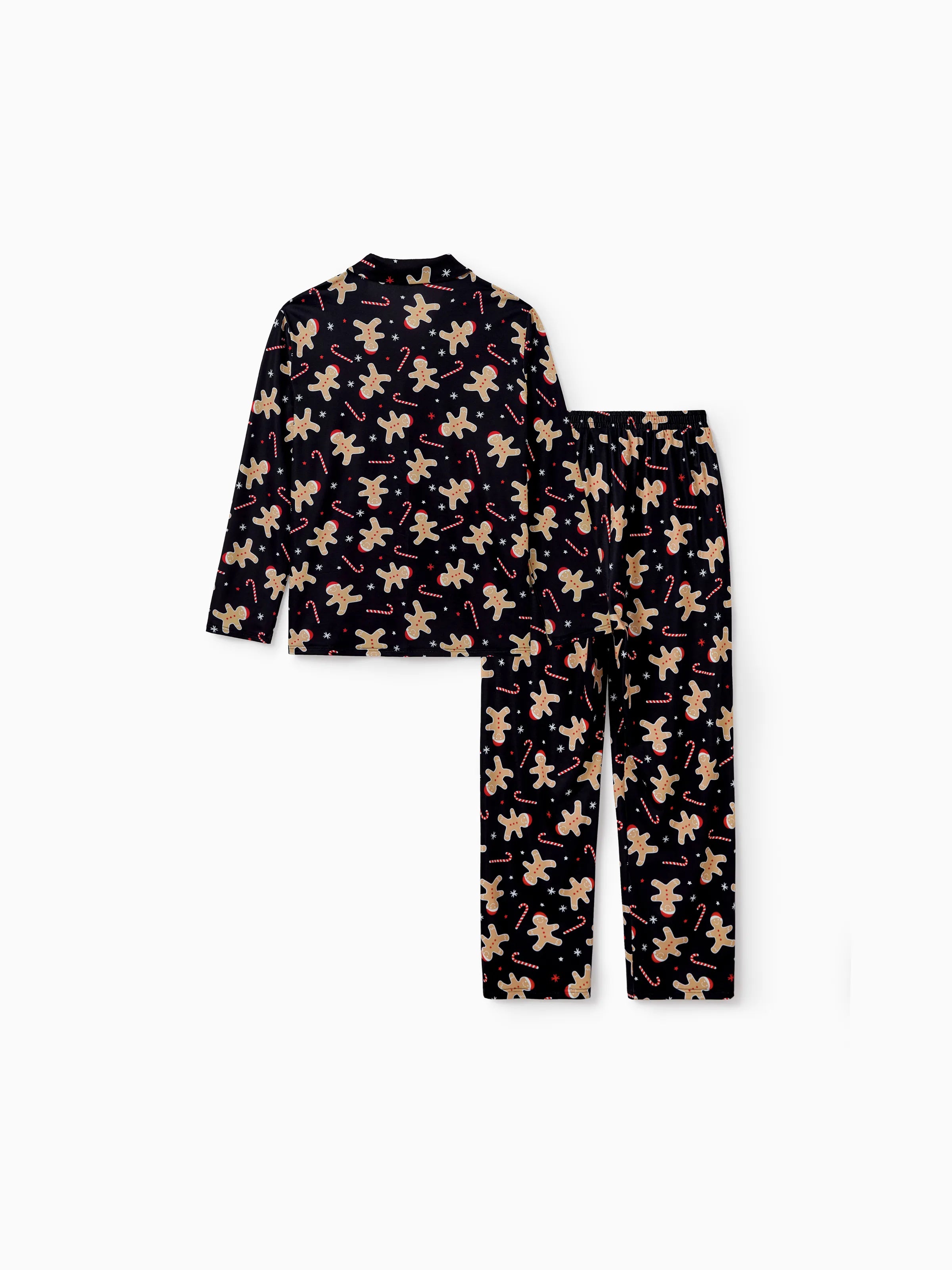 Christmas Matching Family Pajamas Set Gingerbread Print Black PJS