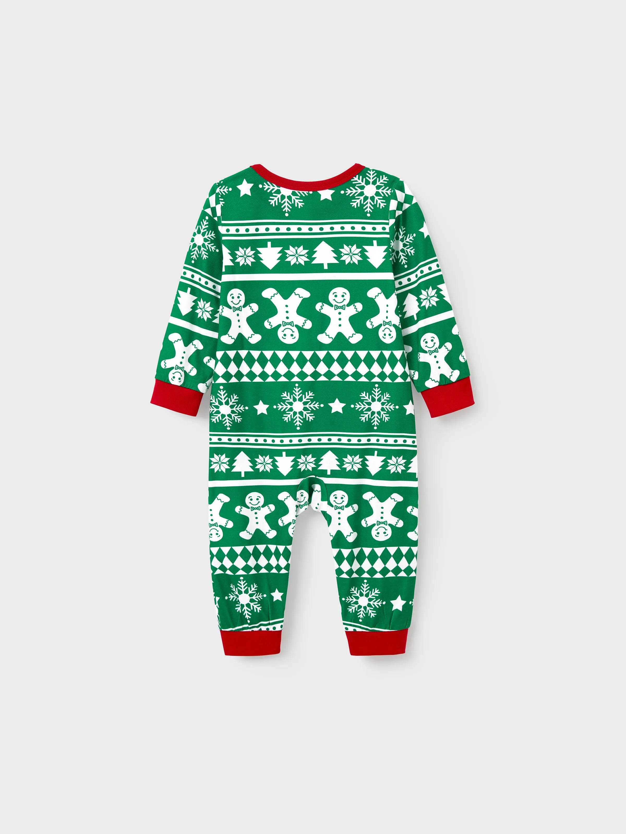 Christmas Matching Family Pajamas Set Gingerbread and Christmas Tree Print Green PJS