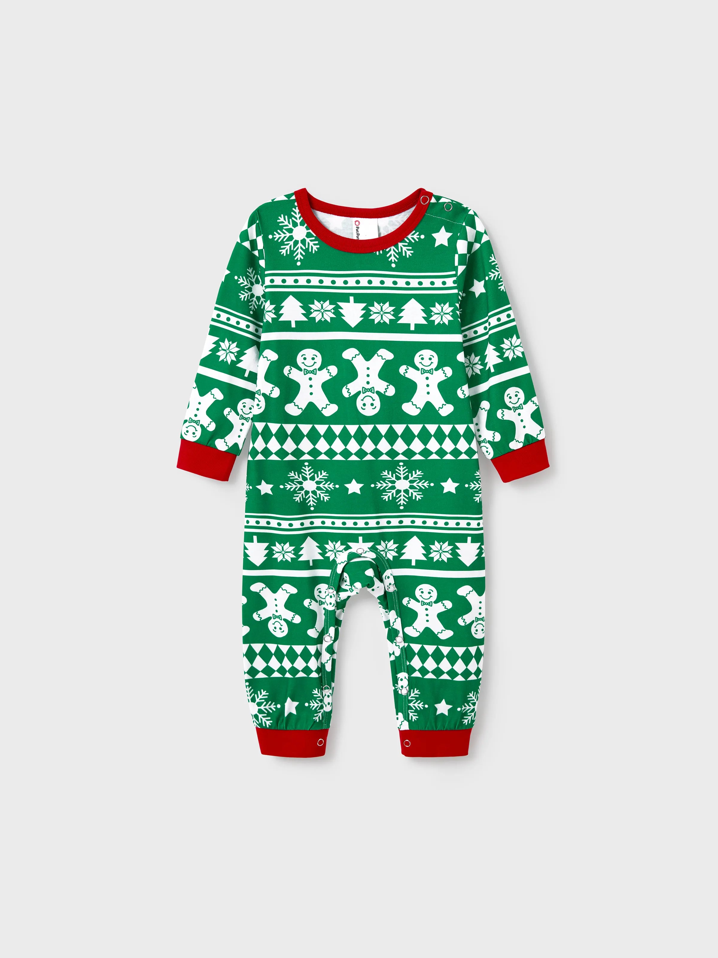 Christmas Matching Family Pajamas Set Gingerbread and Christmas Tree Print Green PJS
