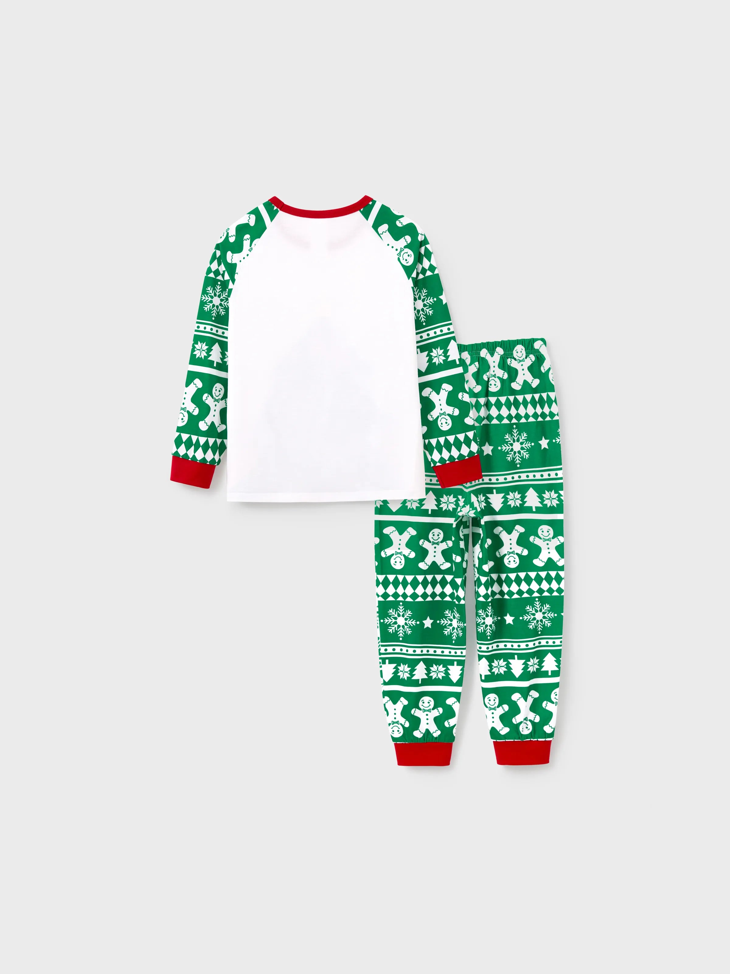 Christmas Matching Family Pajamas Set Gingerbread and Christmas Tree Print Green PJS