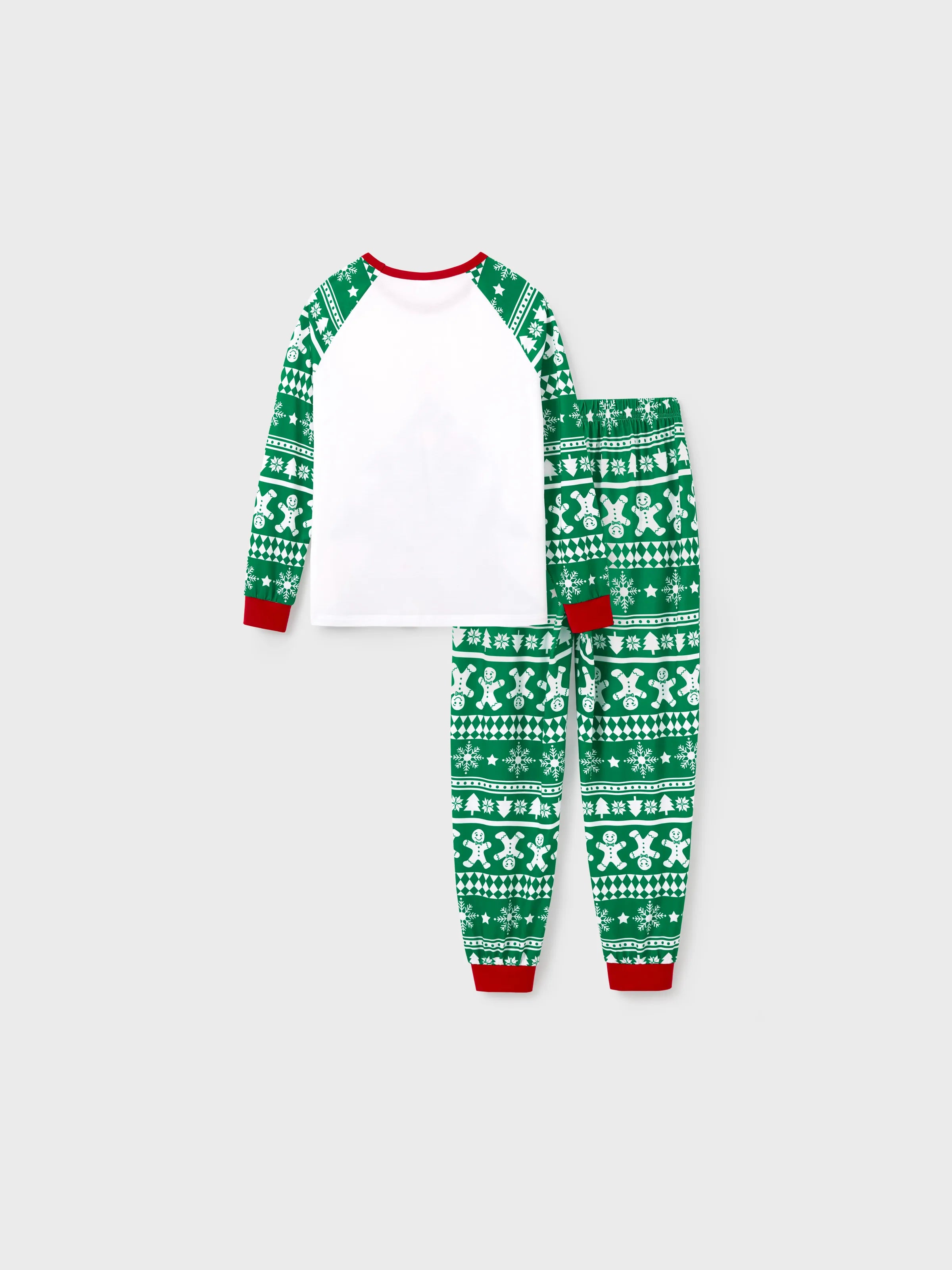 Christmas Matching Family Pajamas Set Gingerbread and Christmas Tree Print Green PJS