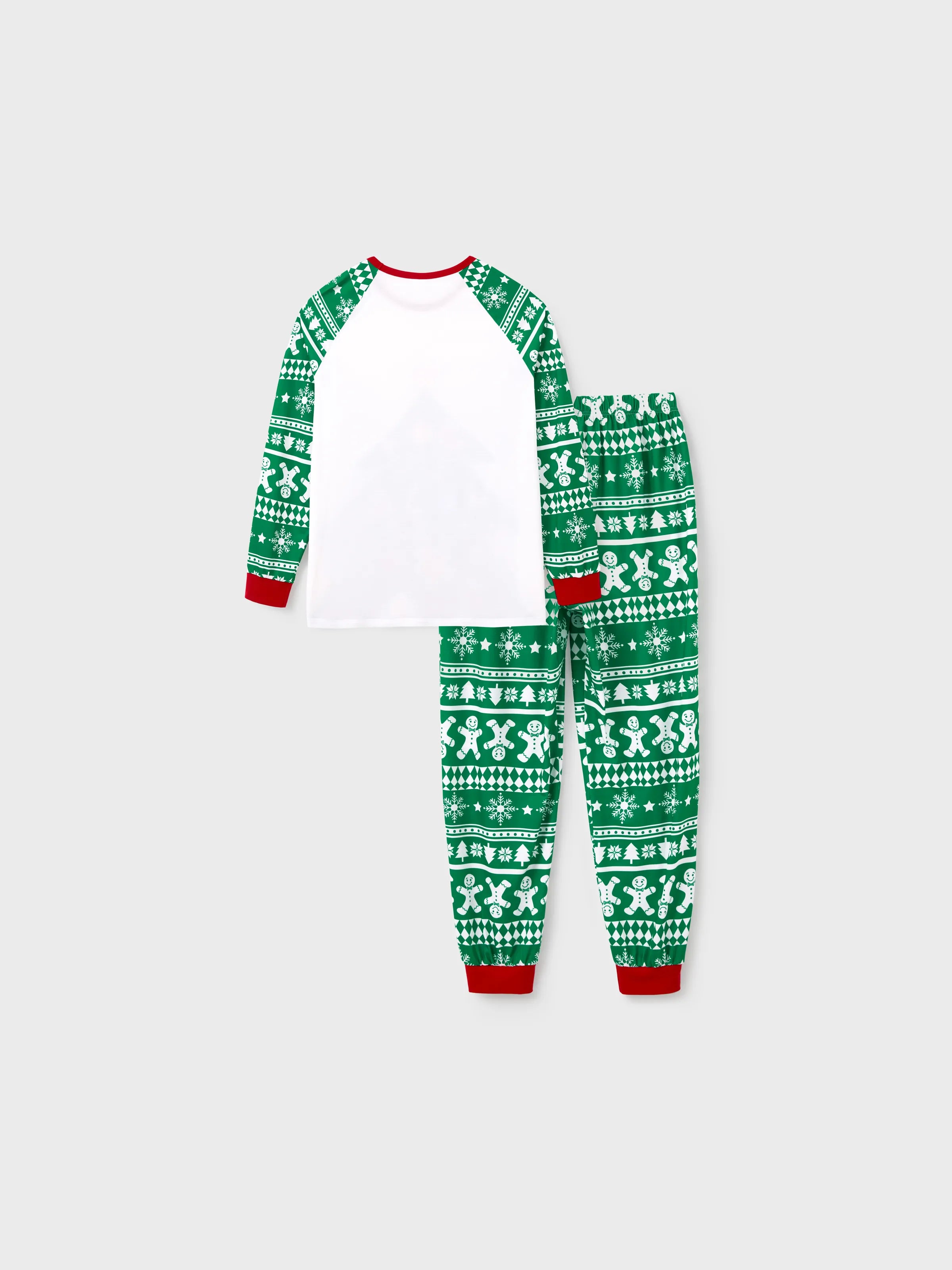 Christmas Matching Family Pajamas Set Gingerbread and Christmas Tree Print Green PJS