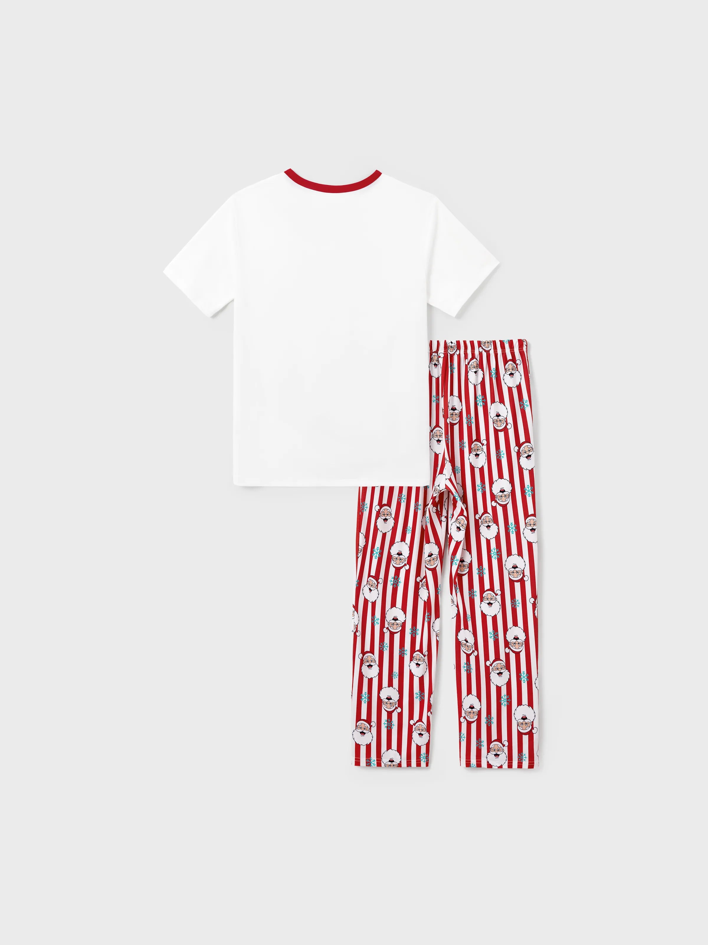 Christmas Matching Family Pajamas Set Santa Claus and Snowflakes Red Stripes PJS