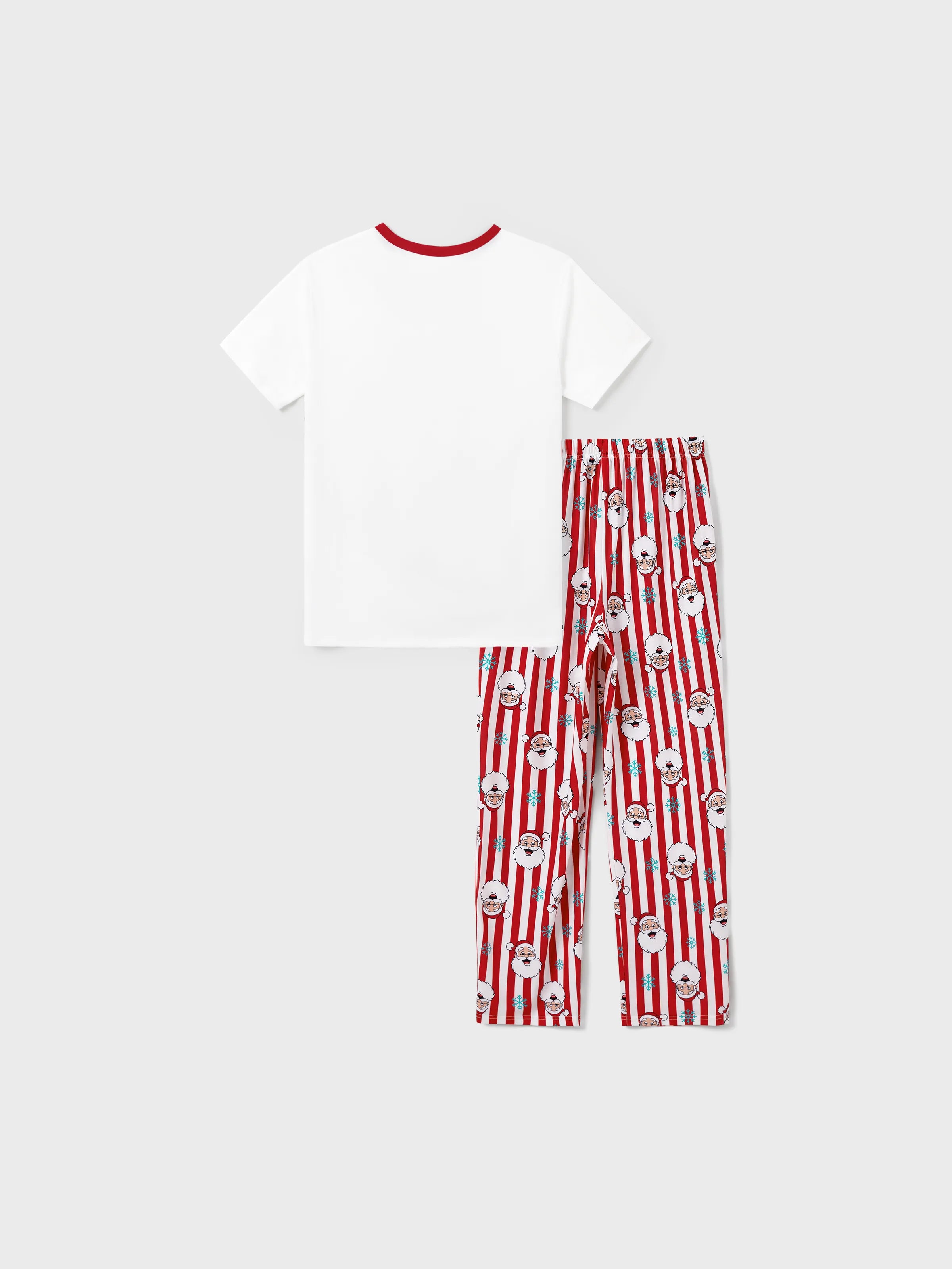 Christmas Matching Family Pajamas Set Santa Claus and Snowflakes Red Stripes PJS