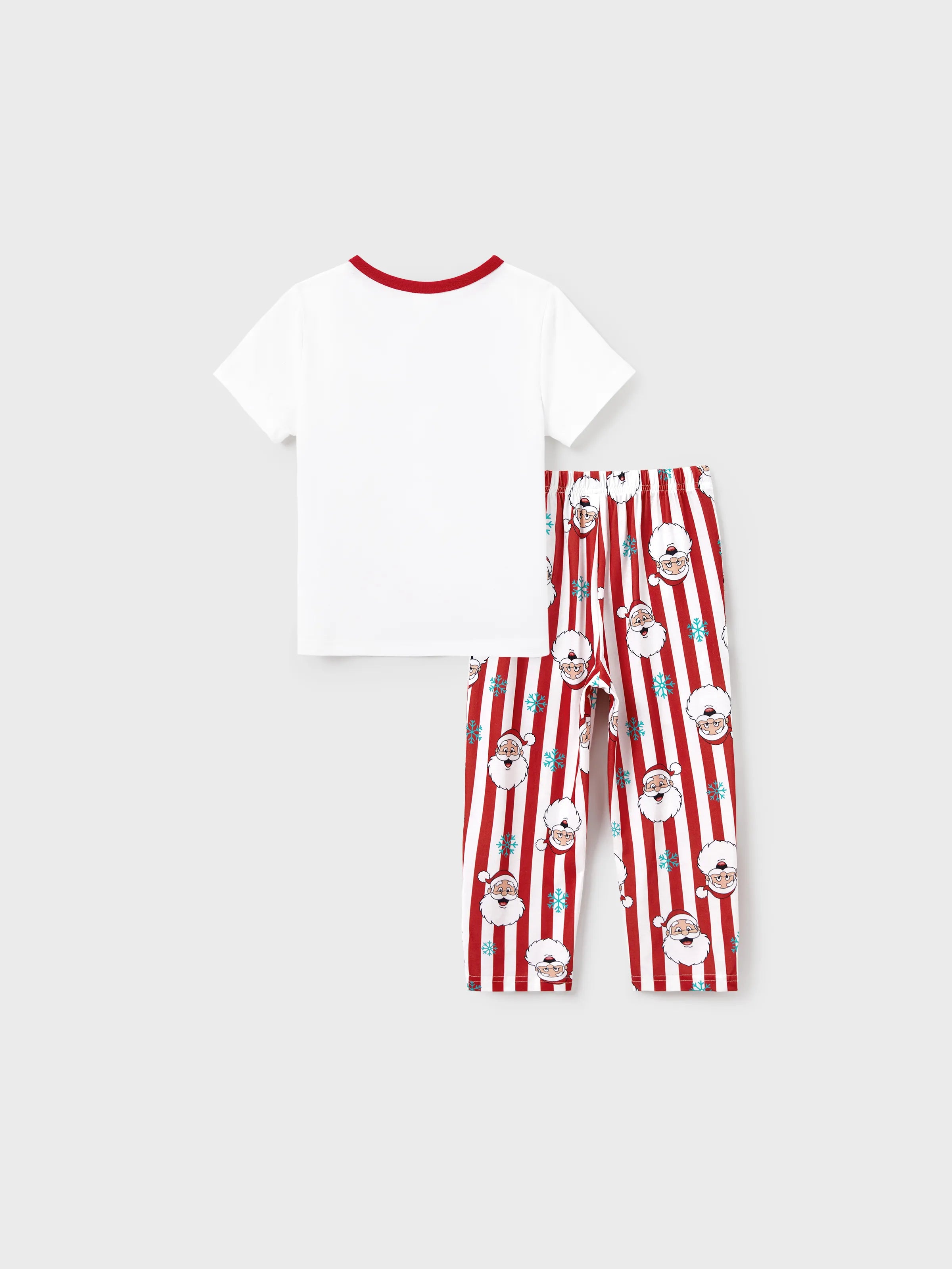 Christmas Matching Family Pajamas Set Santa Claus and Snowflakes Red Stripes PJS