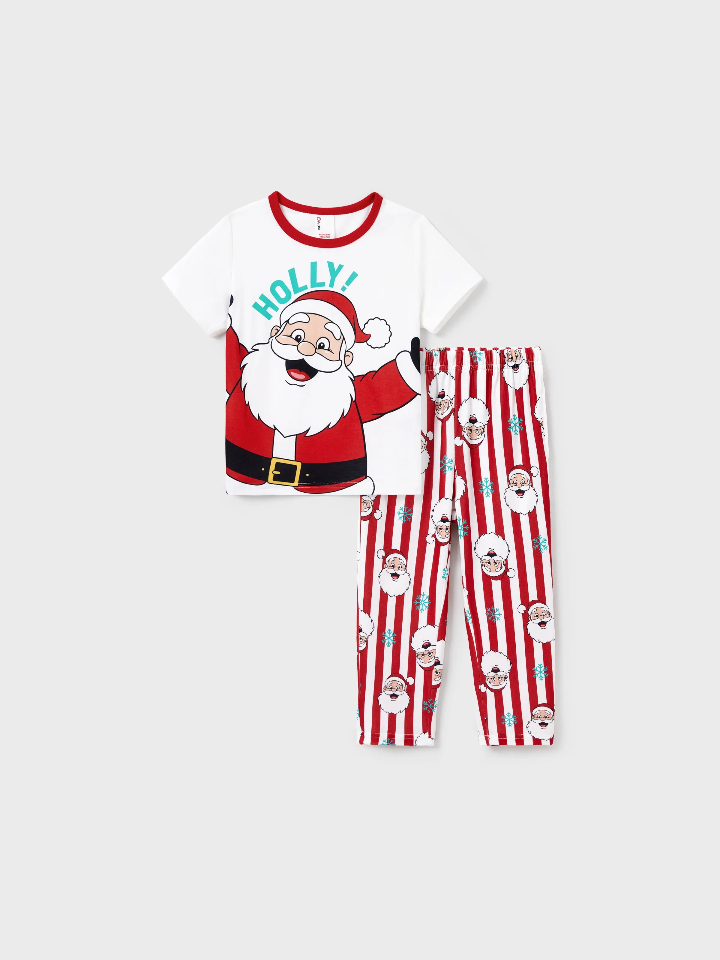 Christmas Matching Family Pajamas Set Santa Claus and Snowflakes Red Stripes PJS