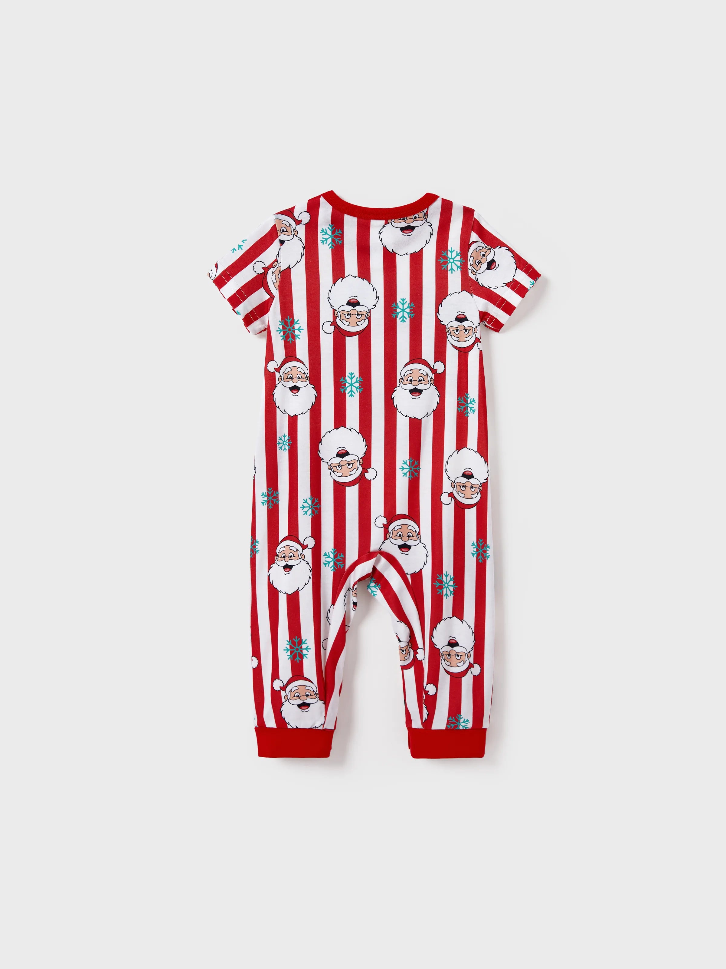 Christmas Matching Family Pajamas Set Santa Claus and Snowflakes Red Stripes PJS