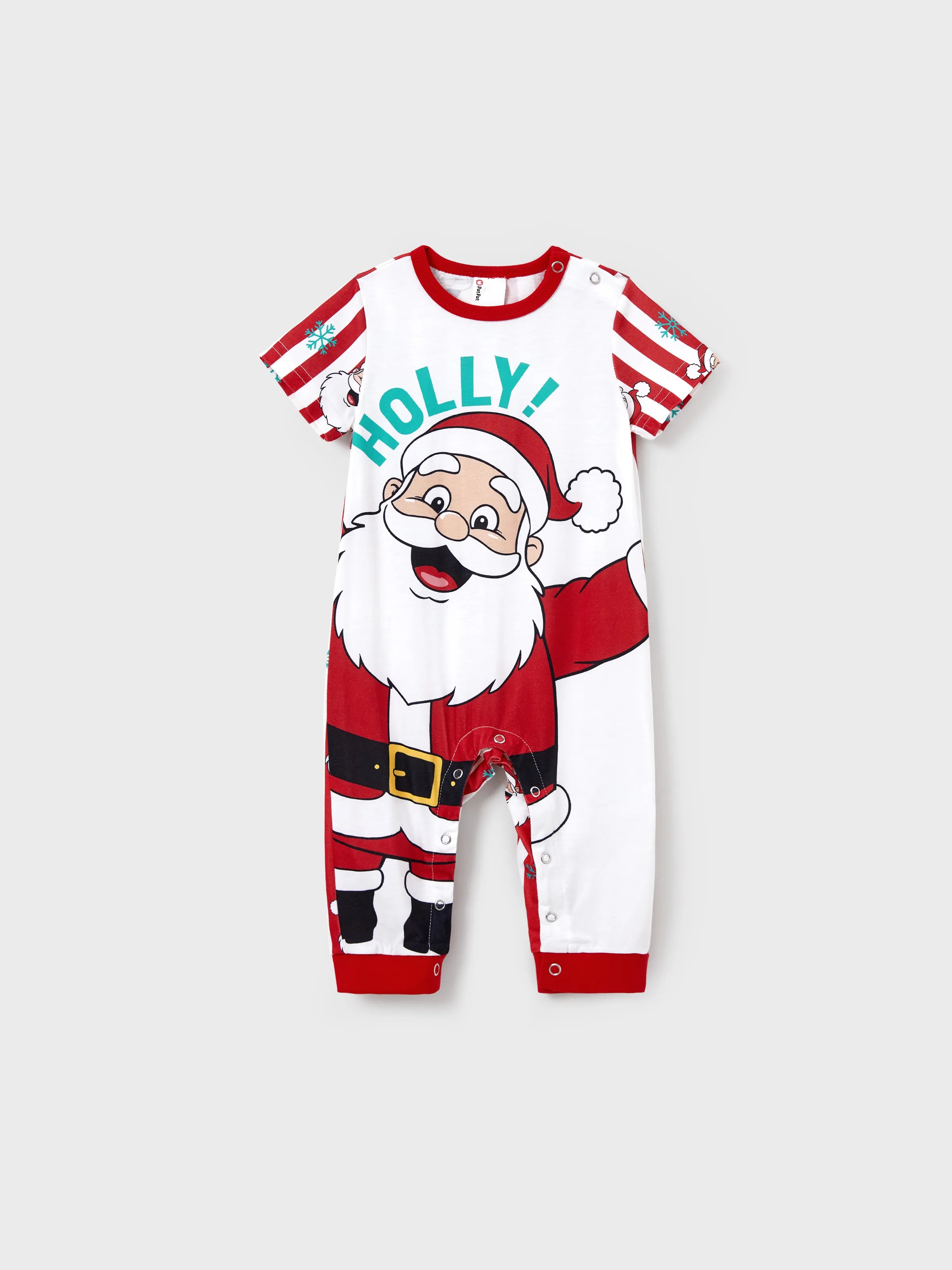 Christmas Matching Family Pajamas Set Santa Claus and Snowflakes Red Stripes PJS