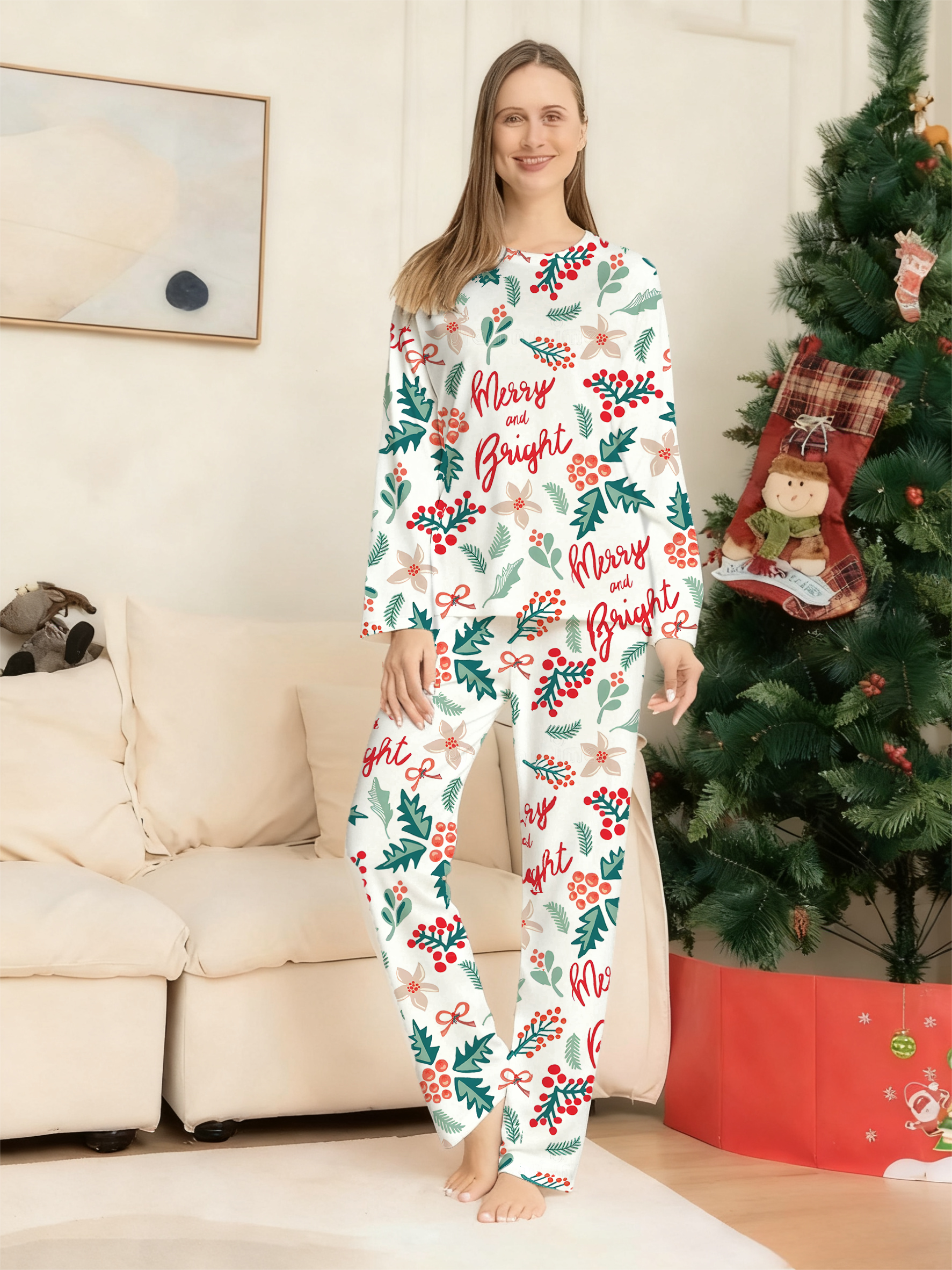 Christmas Botanical  Print Family Matching Pajama Sets