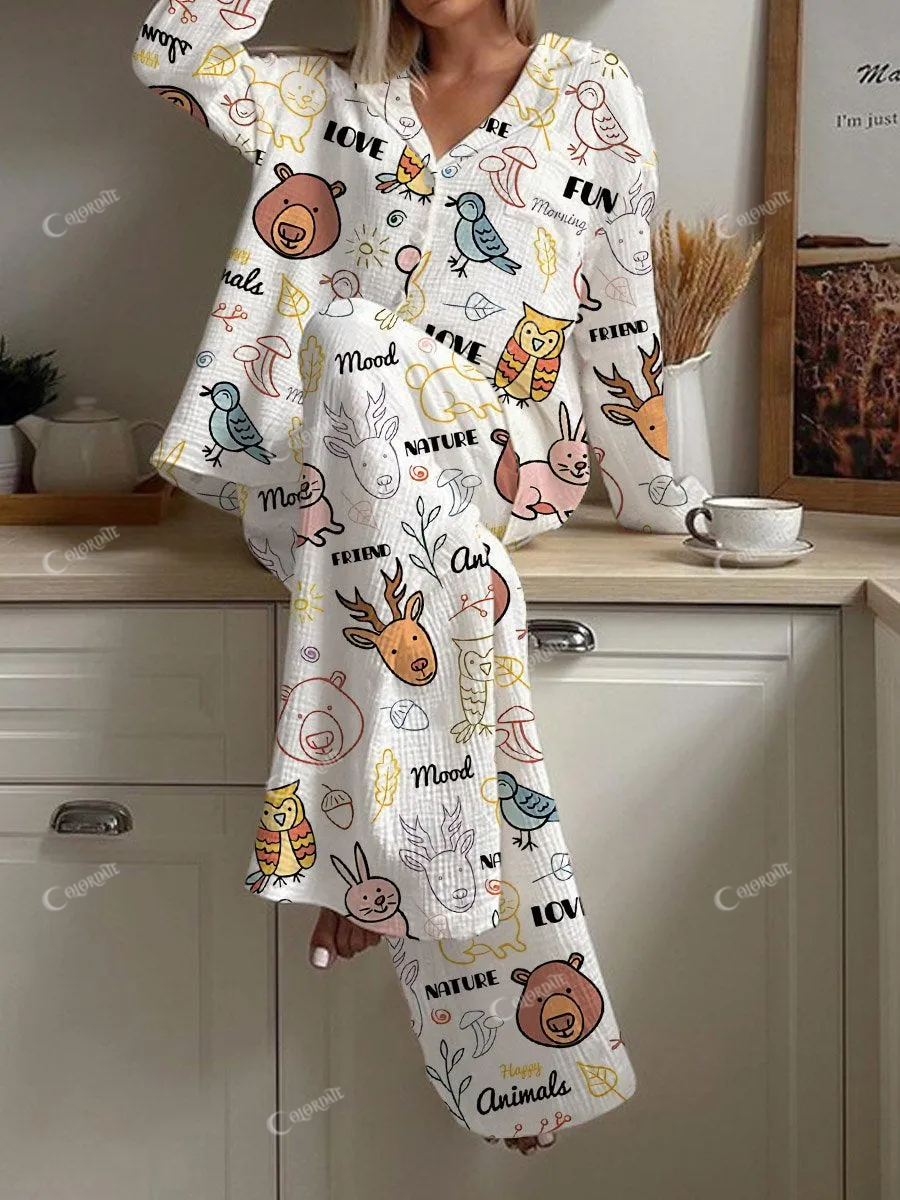 Women's Animal Words Print Loose Homewear Set