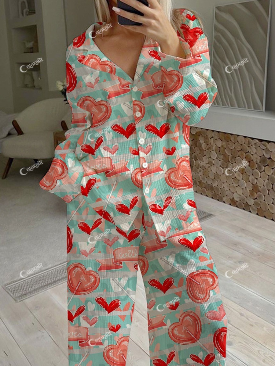 Women's Valentine's Day Love Lollipop Print Pajama Set