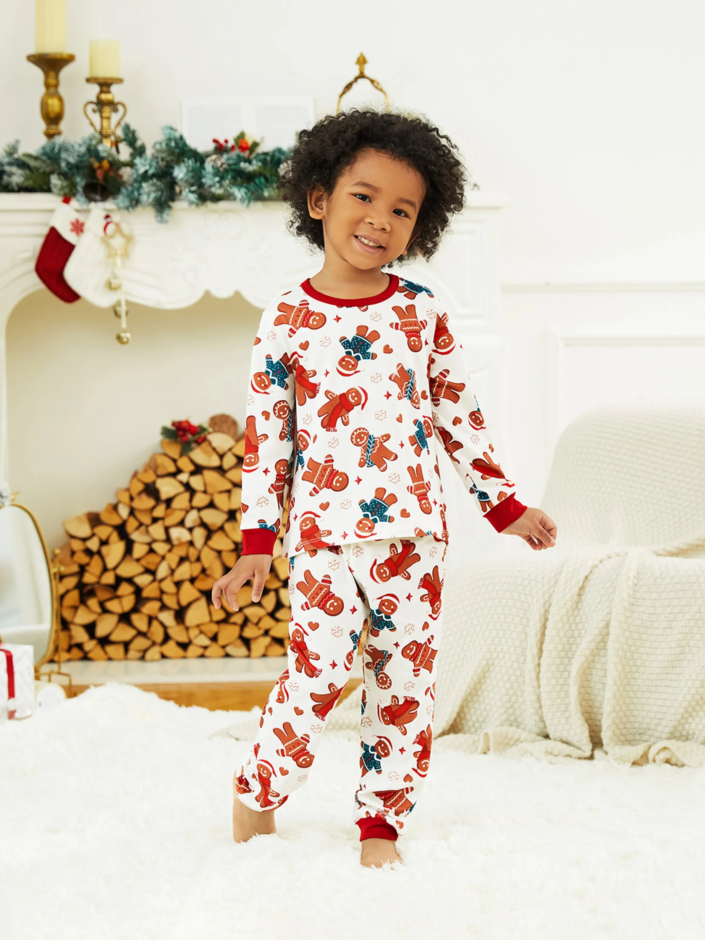 Christmas Family Matching Cartoon Gingerbread Man Allover Print Pajamas Sets