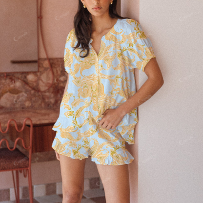 Water Drop Pattern Print Short Pajama Set