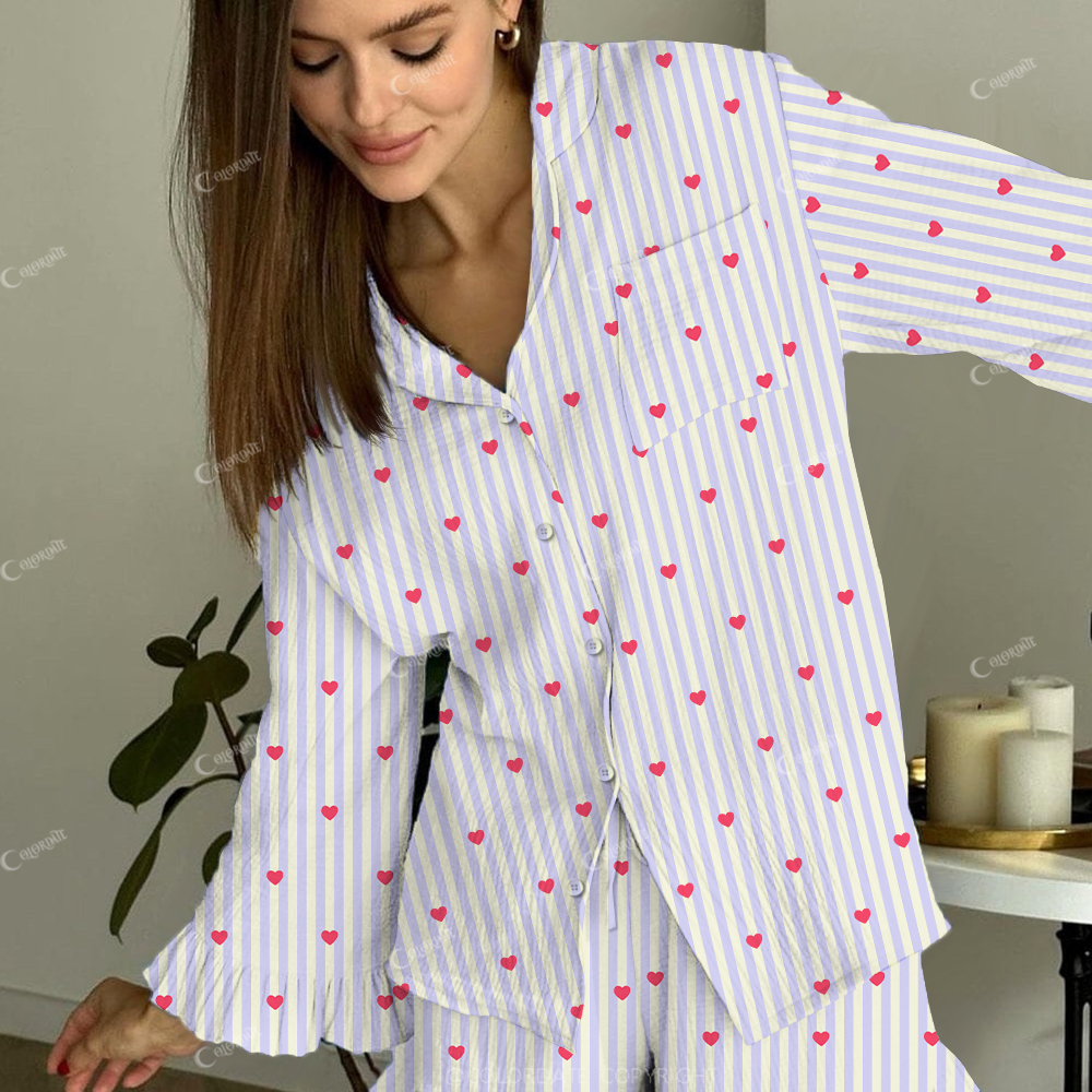 Colordate Women's Striped Hearts Printed Linen Cotton Suit