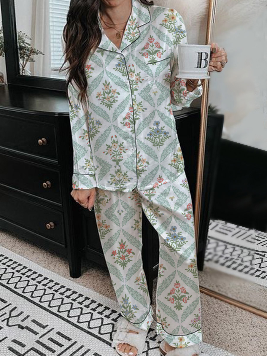 Women's Bohemian Floral Long Sleeve Pants Set
