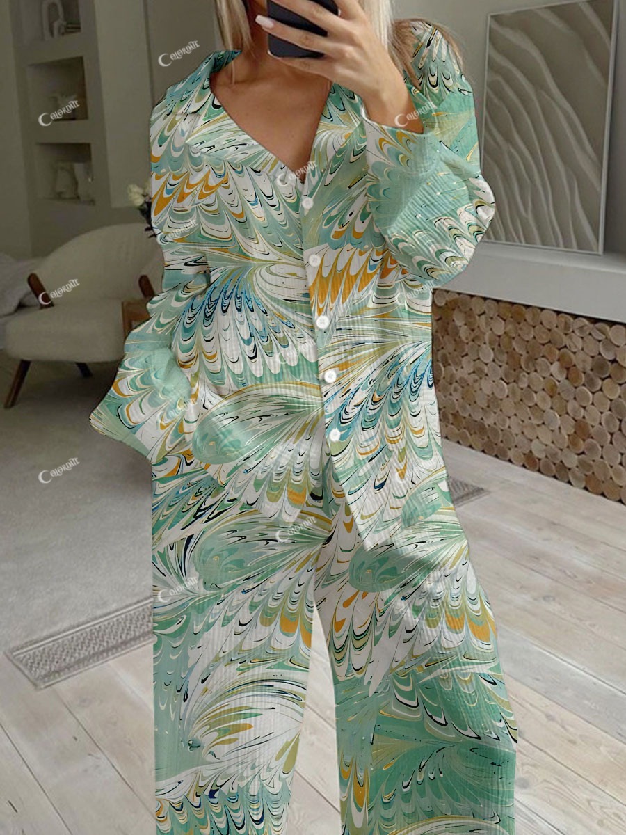 Women's Bohemian Print Loose Long Sleeve Home Clothes