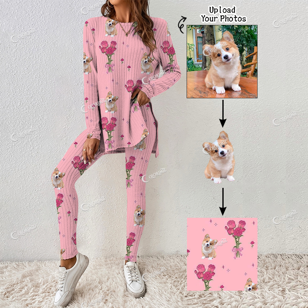 Addcustom Your Photos Women's Rose Print Long Sleeve Suit