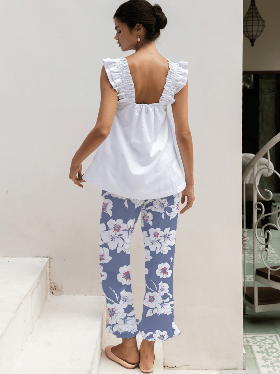 Purple Floral Print Tank Top Pajama Set