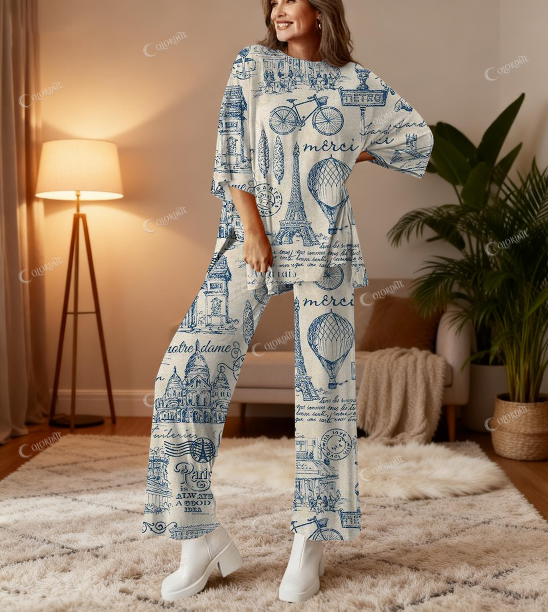 Paris Print Bamboo-Soft Lounge Set Pants