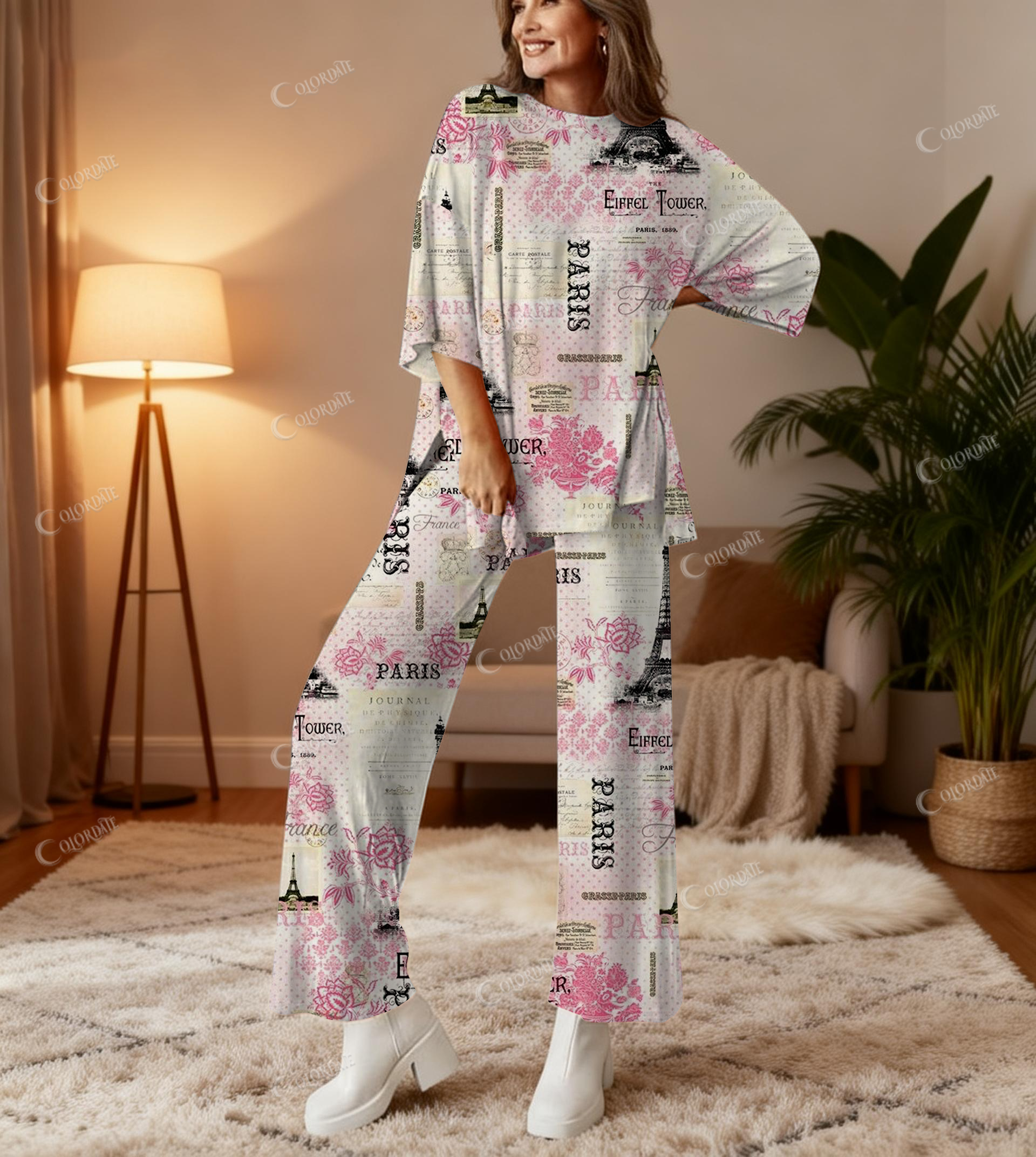 Paris Print Bamboo-Soft Lounge Set Pants