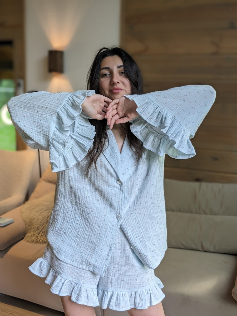 Women Cotton Pajamas Floral Pajama Set Shirt and Shorts Summer Homewear Sets