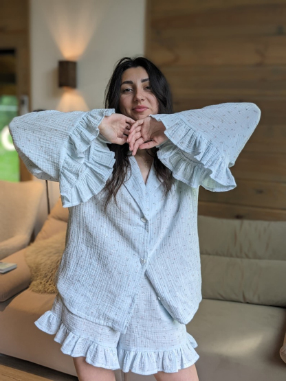 Women Cotton Pajamas Floral Pajama Set Shirt and Shorts Summer Homewear Sets