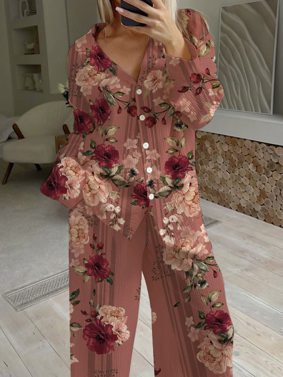 Women's Vintage Rose Print Pajama Set