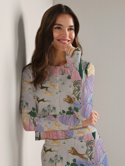 Colordate Women's Fantasy Forest Animal Print Long Sleeve Suit