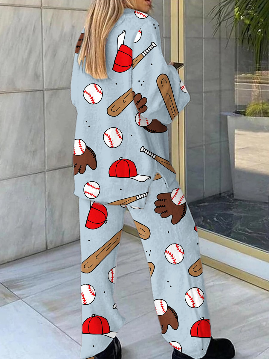 Women's Baseball Printed Casual Homewear Set