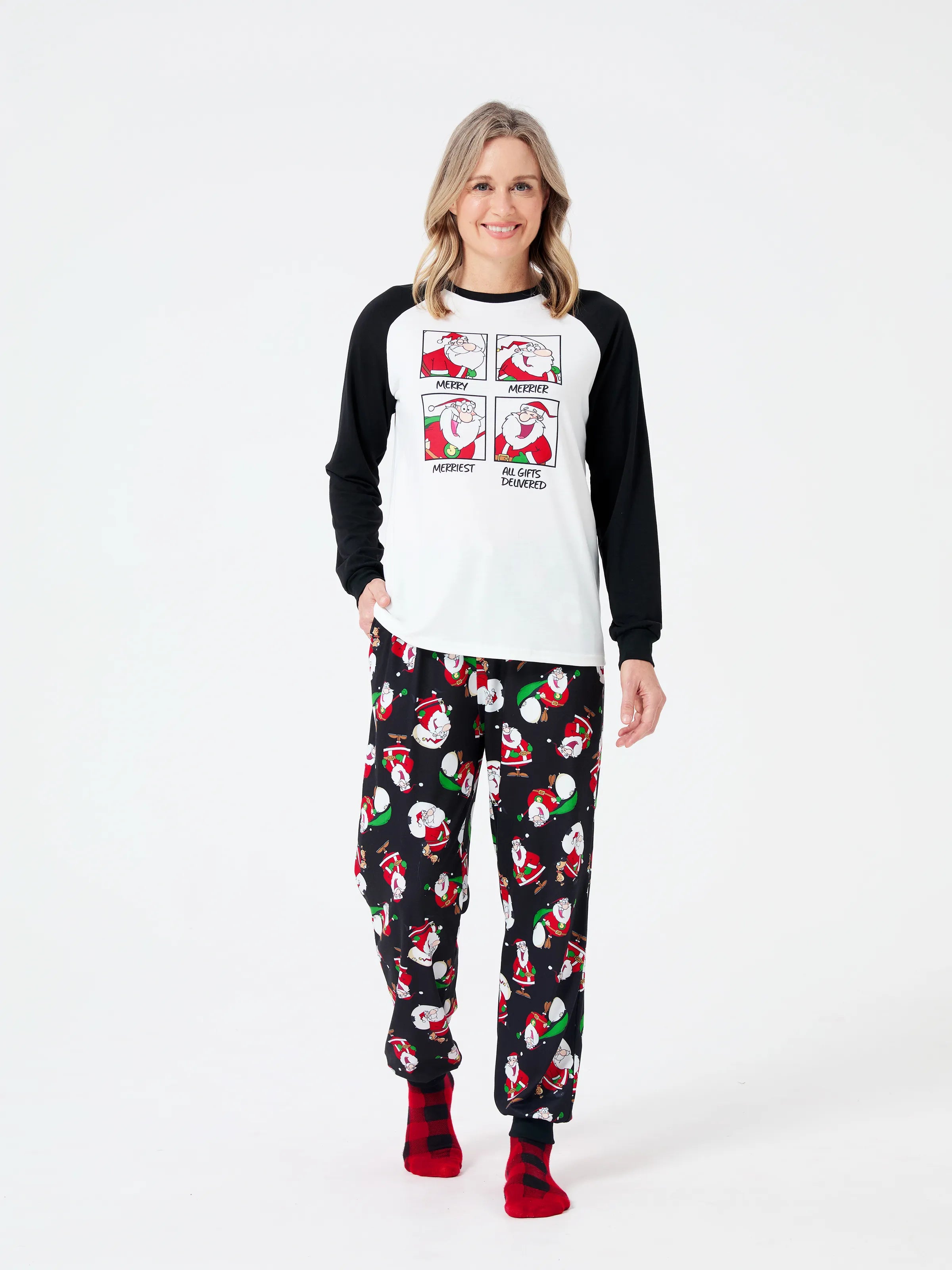 Christmas Matching Family Pajamas Set Christmas Santa Print Black and White PJS