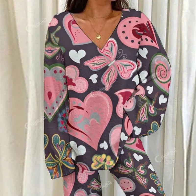 Valentine's Day Heart Art Loungewear Set For Women