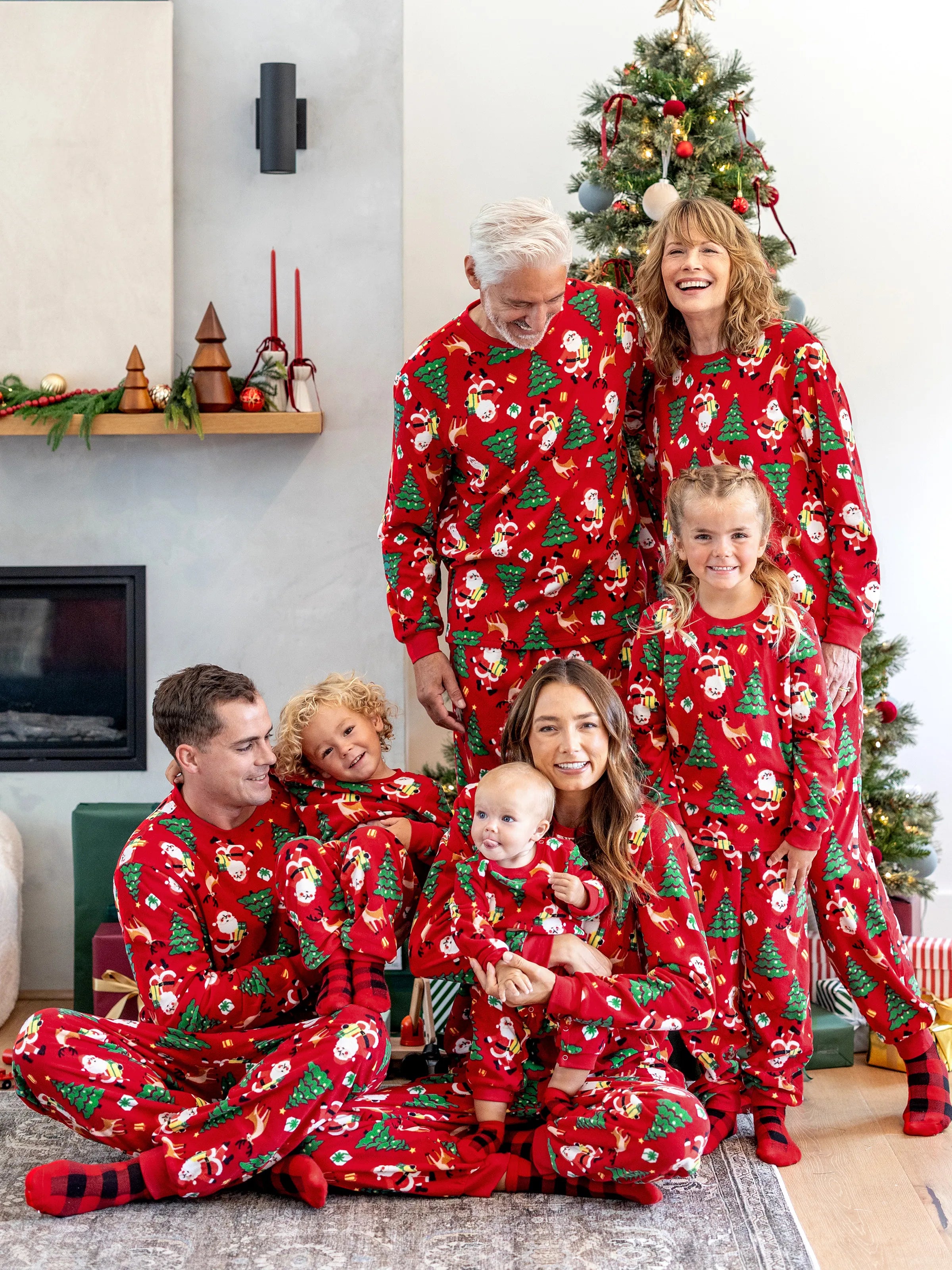 Christmas Matching Family Pajamas Set Santa Claus and Christmas Tree PJS