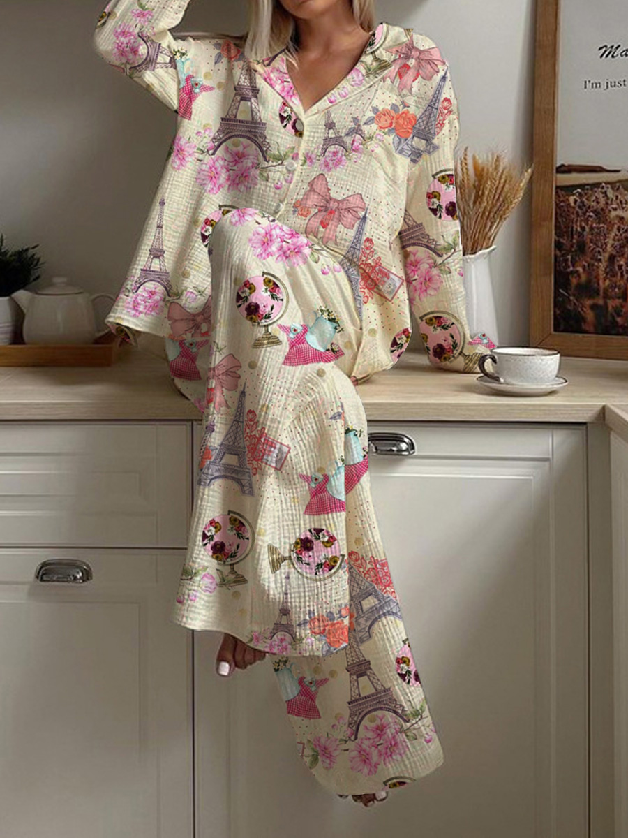 Women's Valentine's Day Romantic Paris Tower Pajama Set