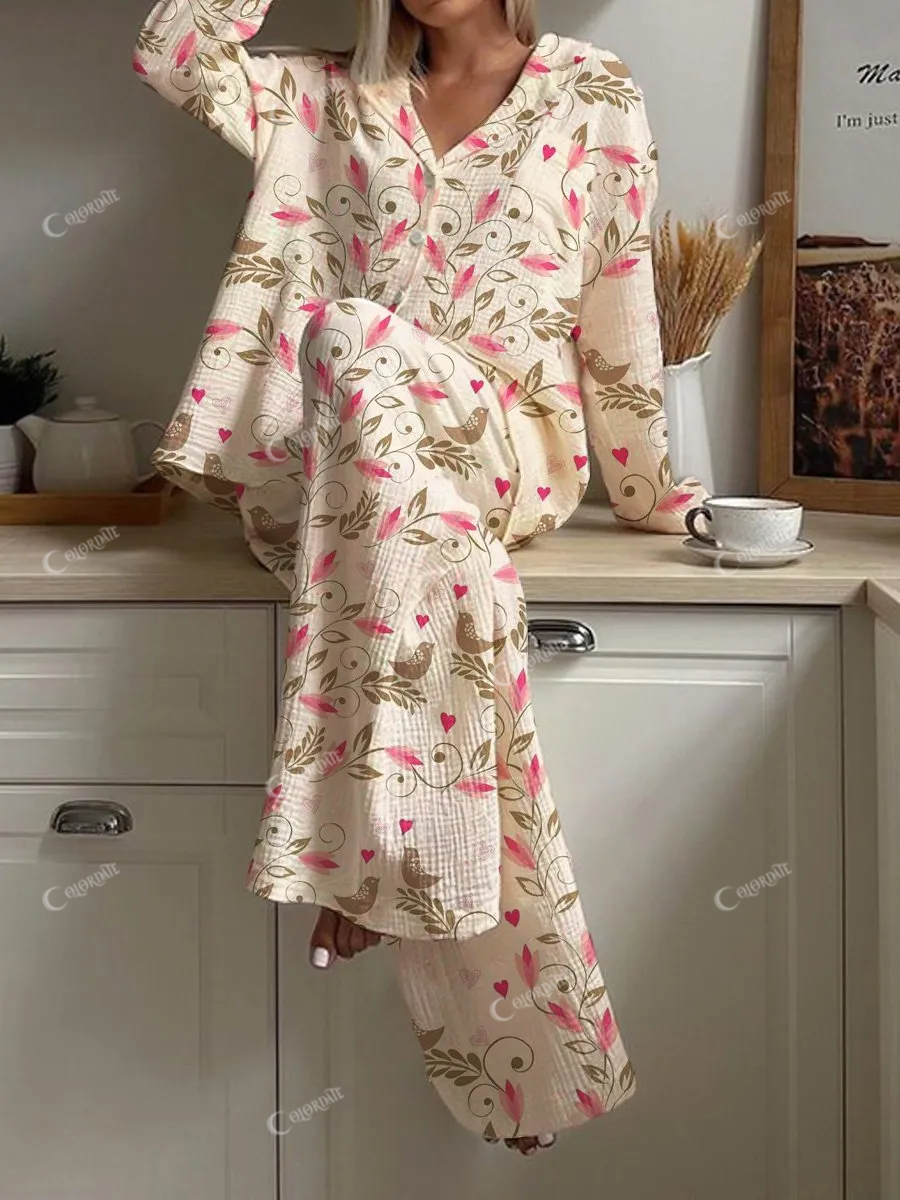 Women's Flower And Bird Pajamas Set