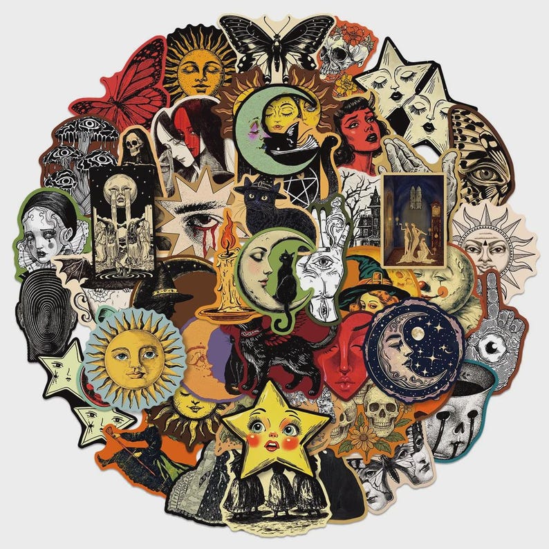 50PCS Dark Academia Stickers Witchy Gothic Moon Sun