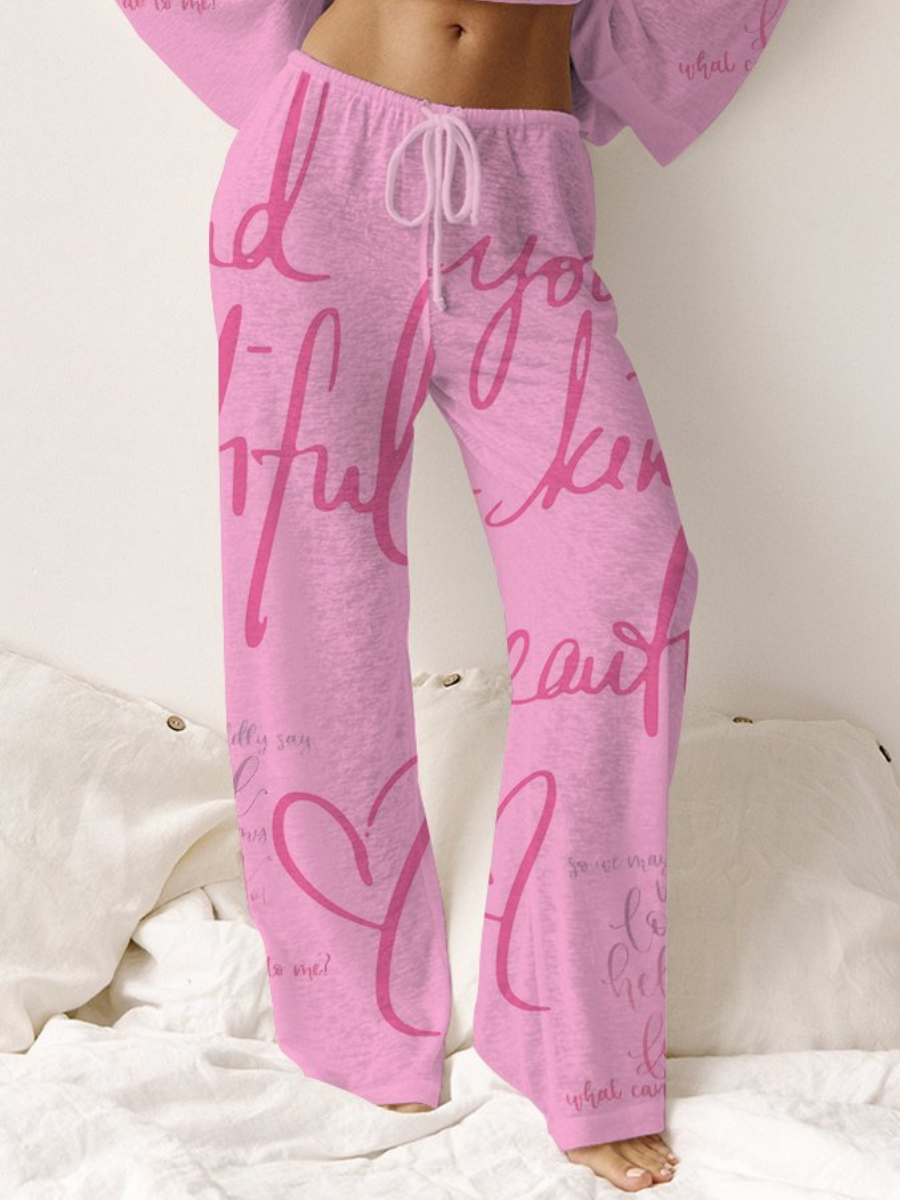 Women's Pink Long Sleeve Cotton Homewear Set