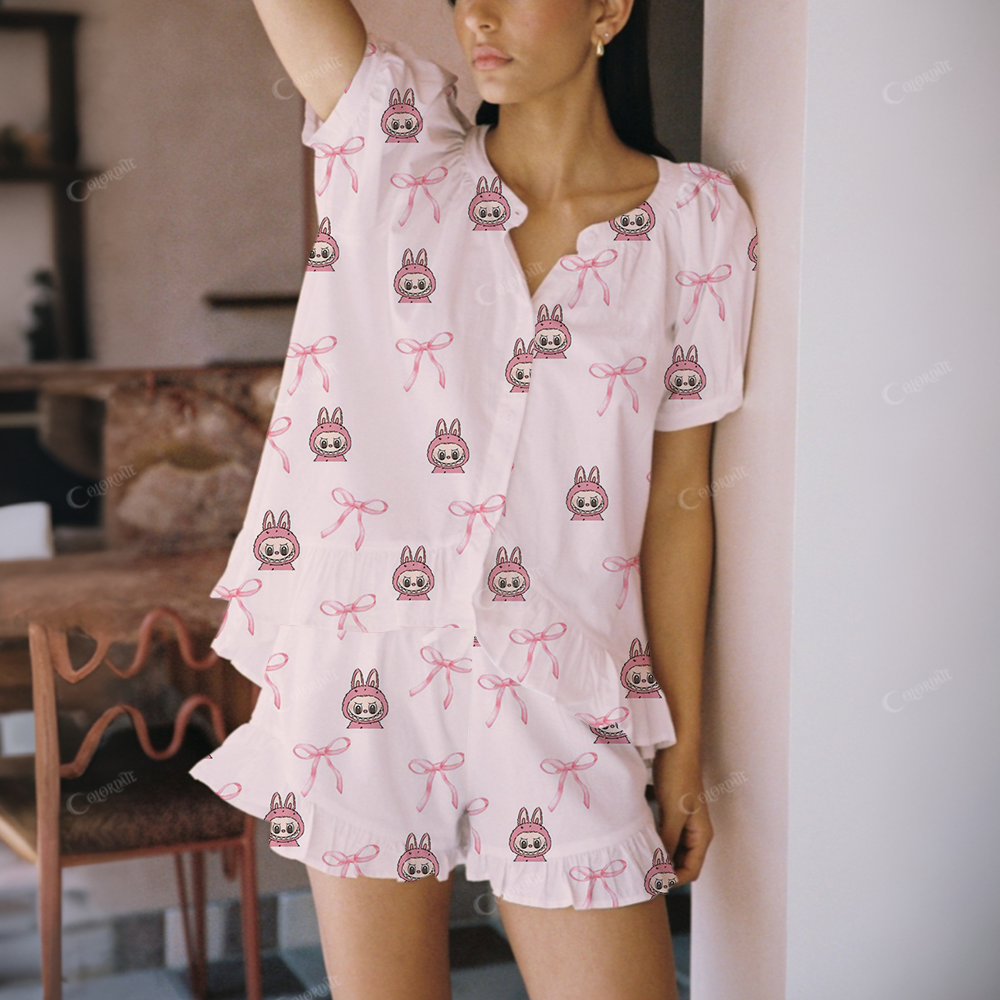 Pink Cartoon Character Print Short Pajama Set