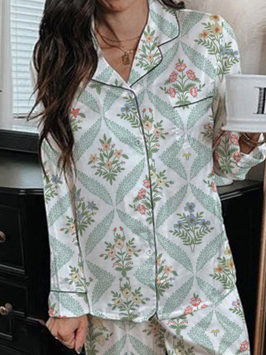 Women's Bohemian Floral Long Sleeve Pants Set