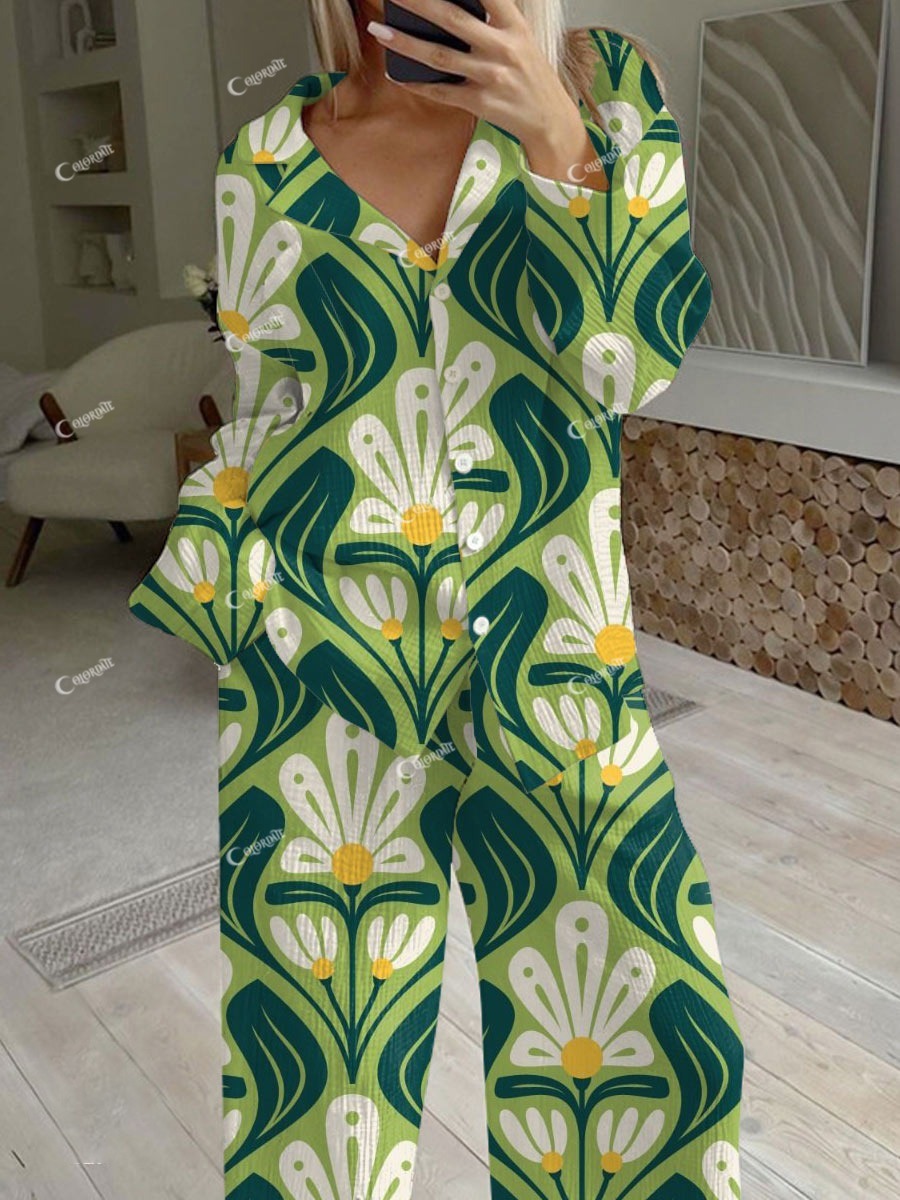 Women's Bohemian Floral Print Pajama Set