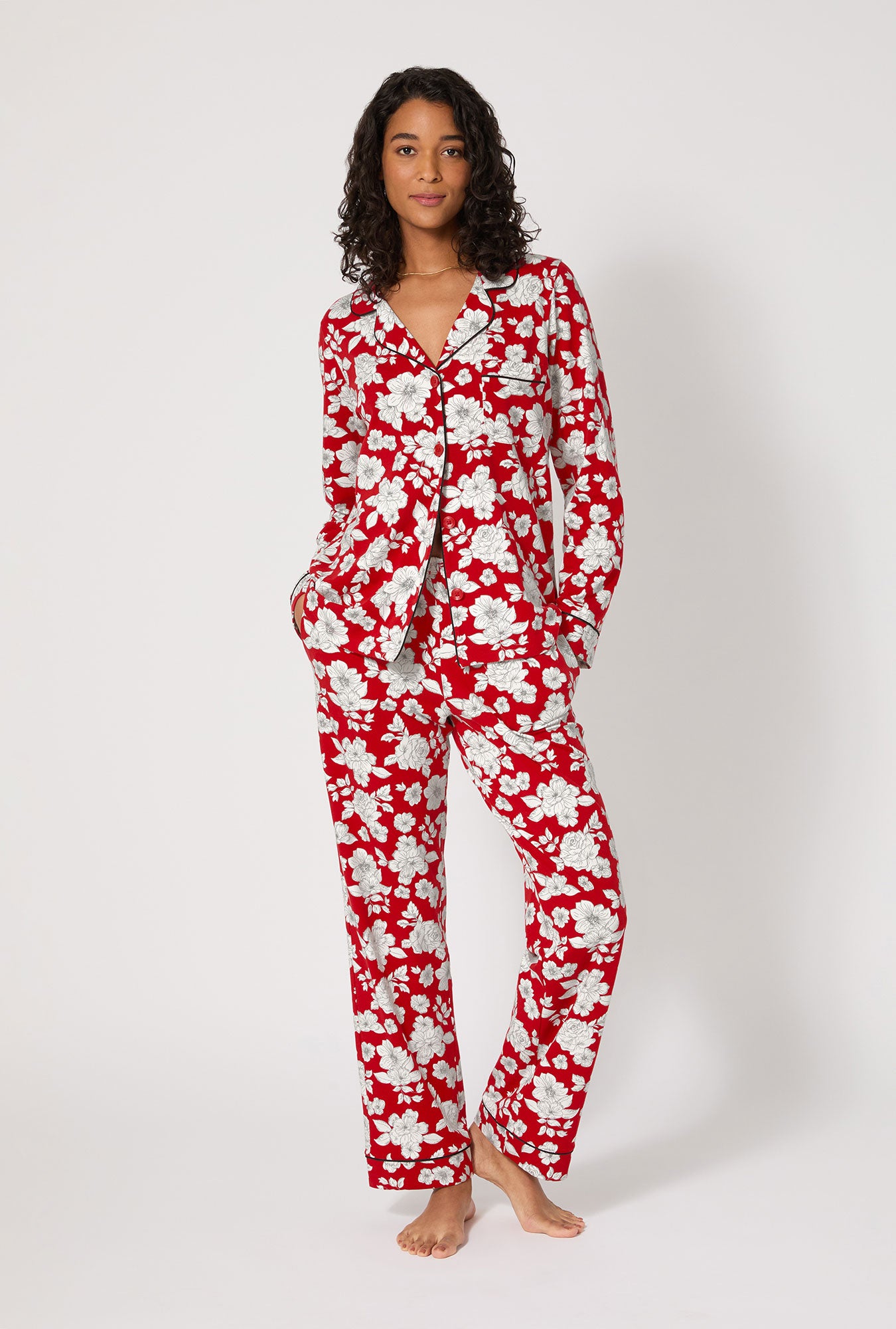 Floral Charm Long Sleeve Classic Satin Pj Set