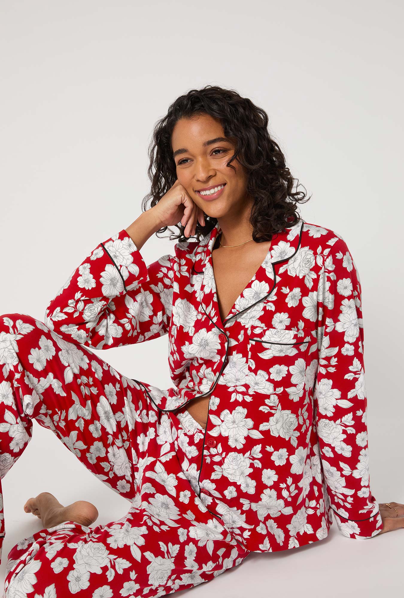 Floral Charm Long Sleeve Classic Satin Pj Set