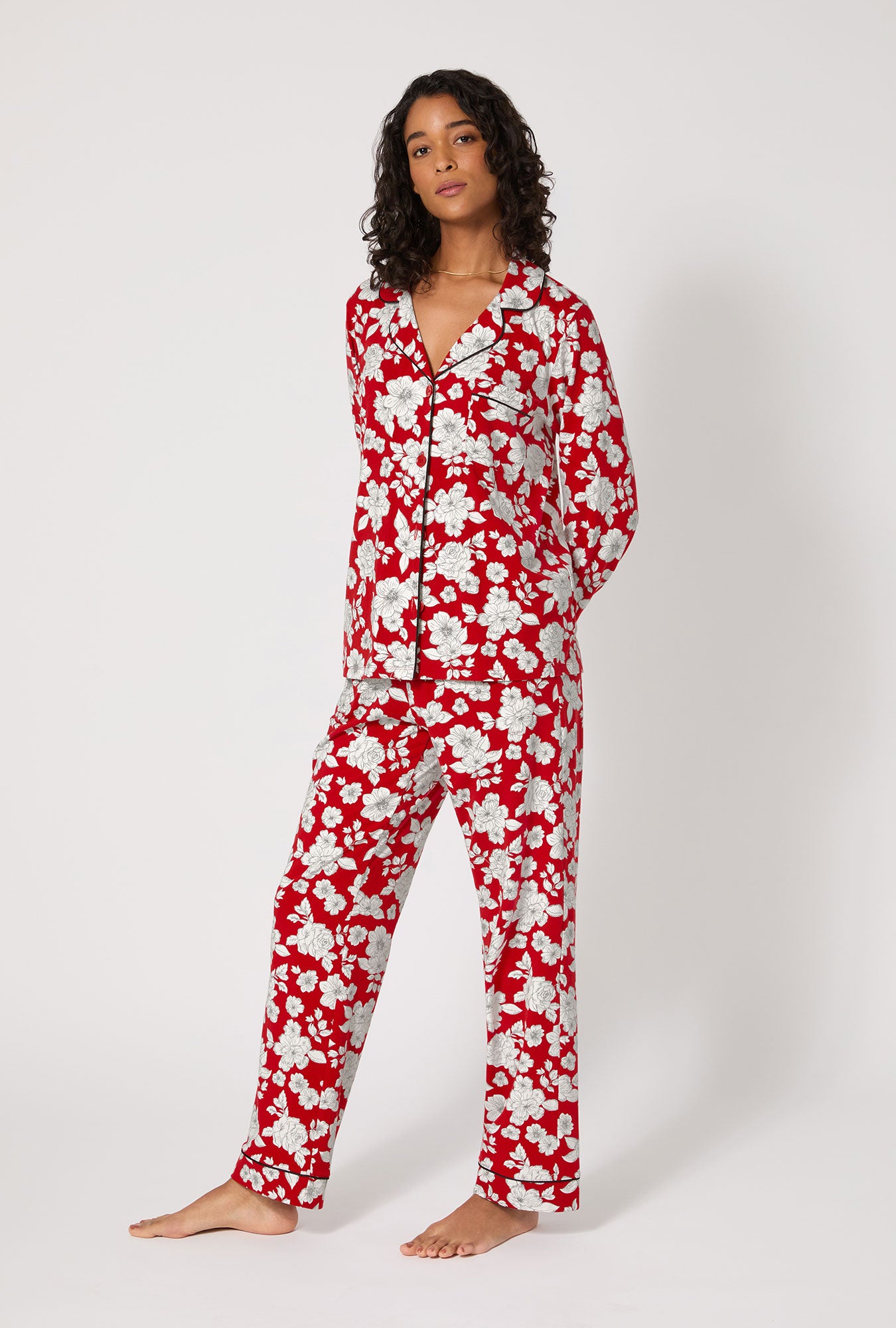 Floral Charm Long Sleeve Classic Satin Pj Set