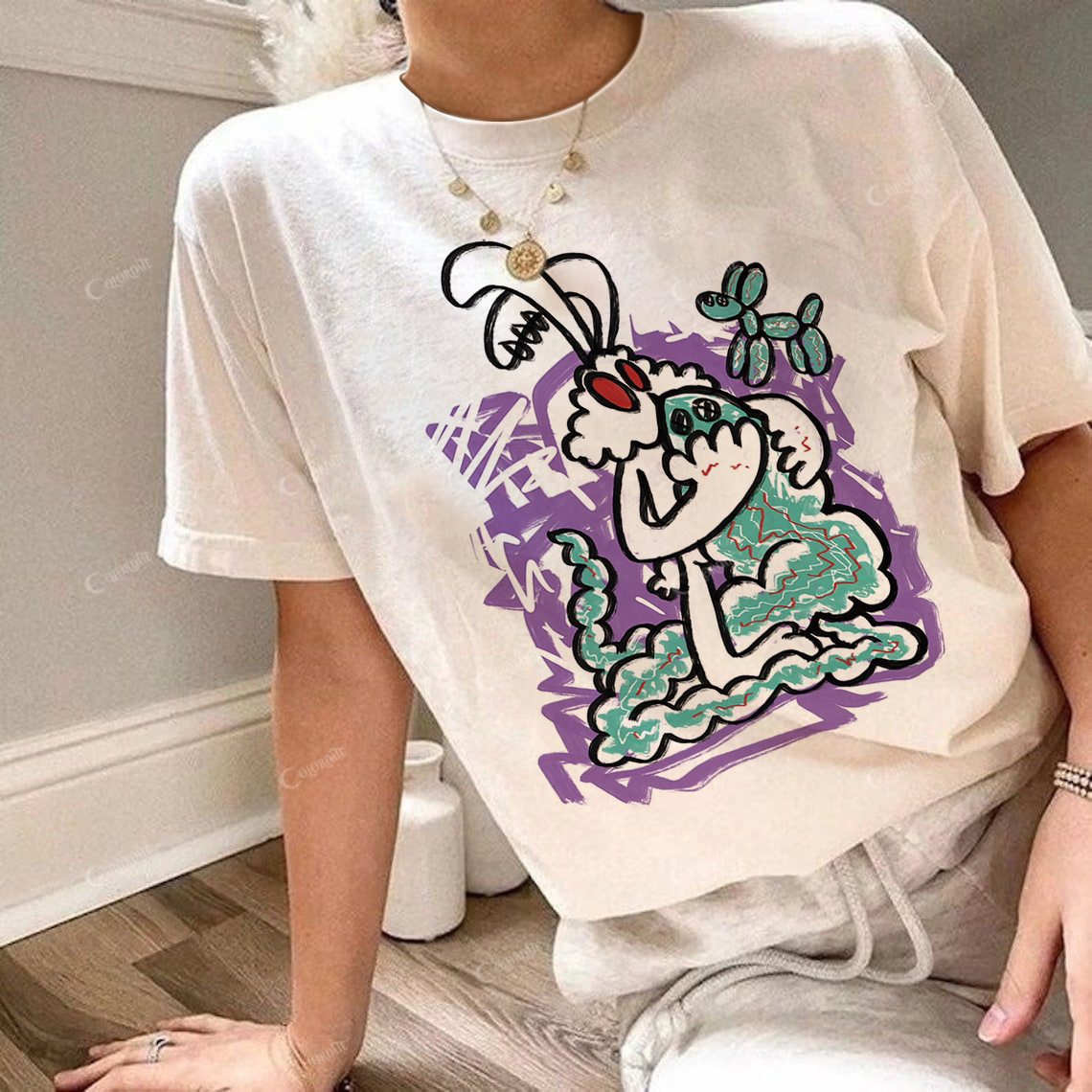 Colordate Women's Crazy Rabbit Ⅱ Round Neck Short Sleeve Tee