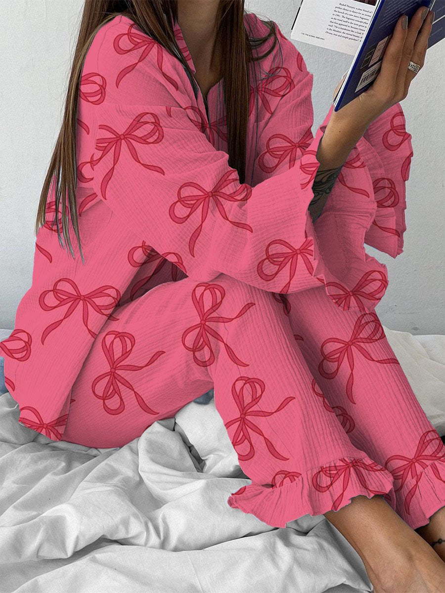 Women's Red Bow Pink Pajama Set