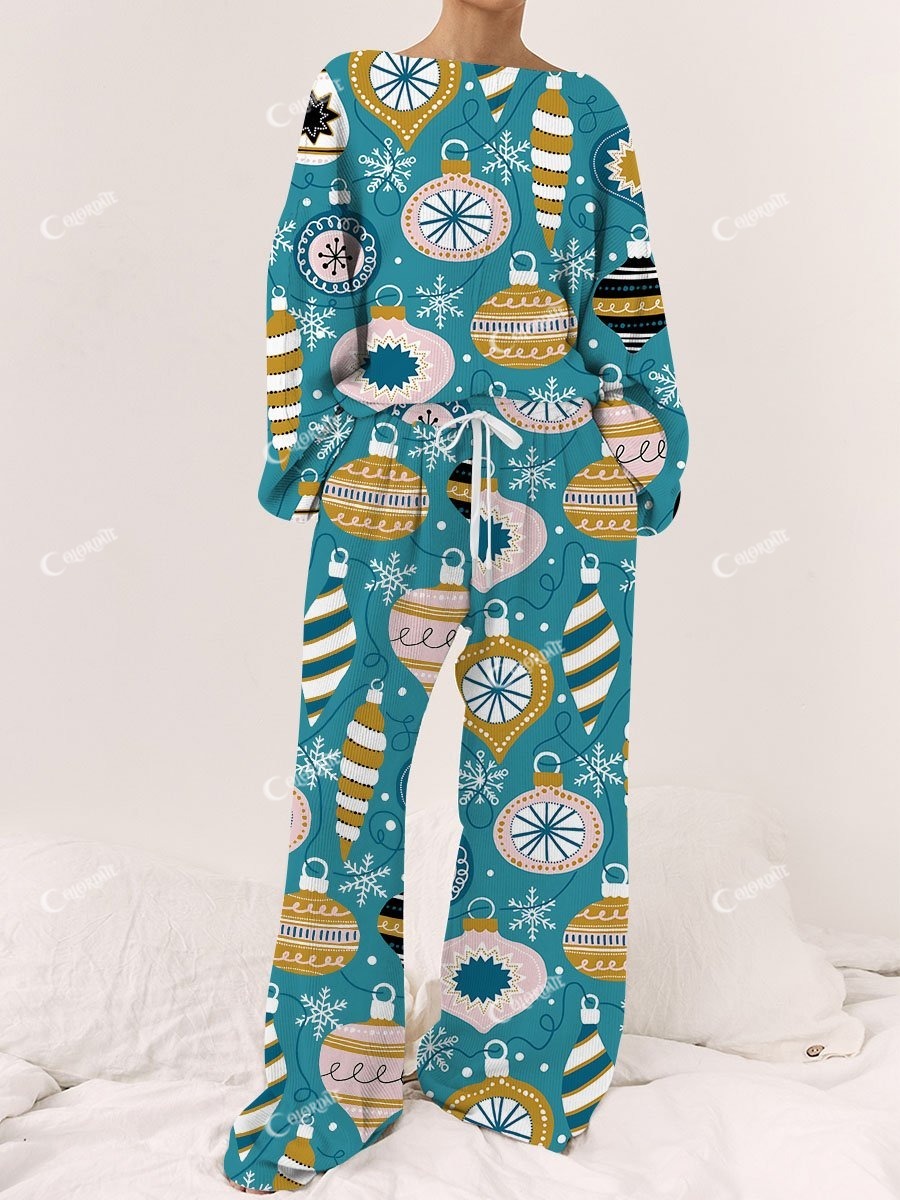 Women's Christmas Lights Print Long Sleeve Pajama Set