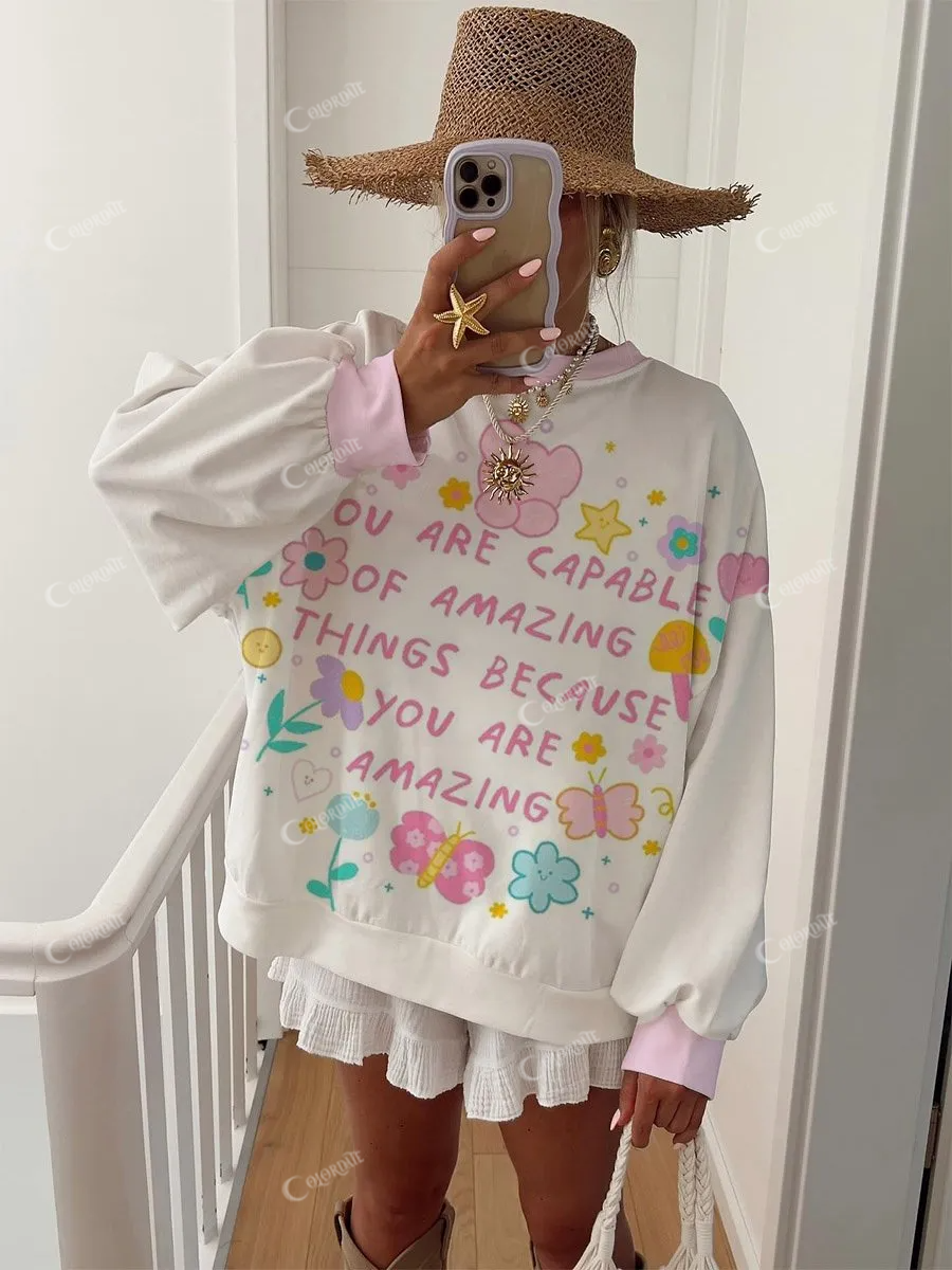 Women's Cute Bear Floral Pattern Round Neck Long Sleeve Sweatshirt