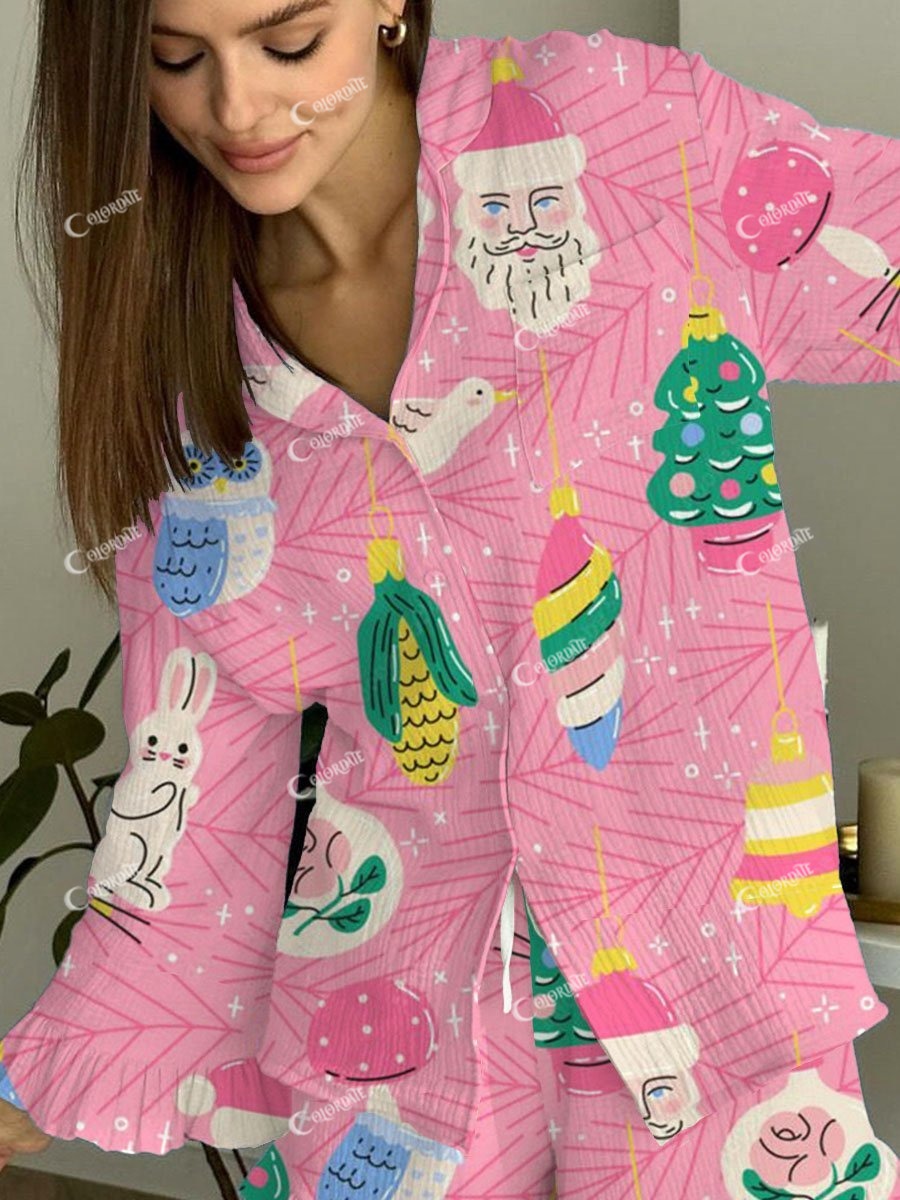 Women's Christmas Lights Pink Pajama Set
