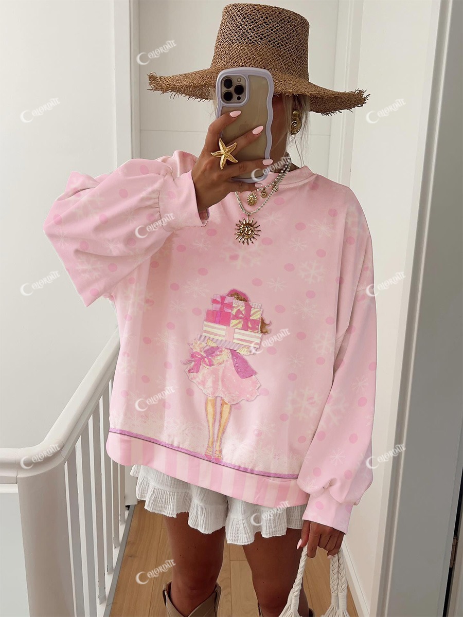 Women's Valentine's Day Flower Girl Print Sweatshirt