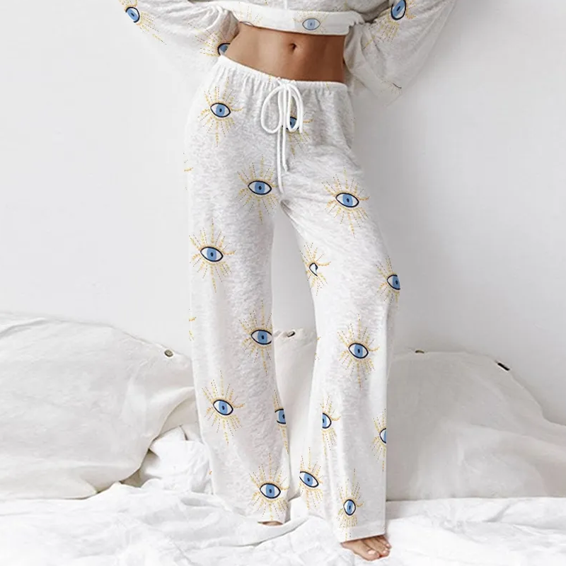 Colordate Women's Blue Eye Long Sleeve Cotton Homewear Set